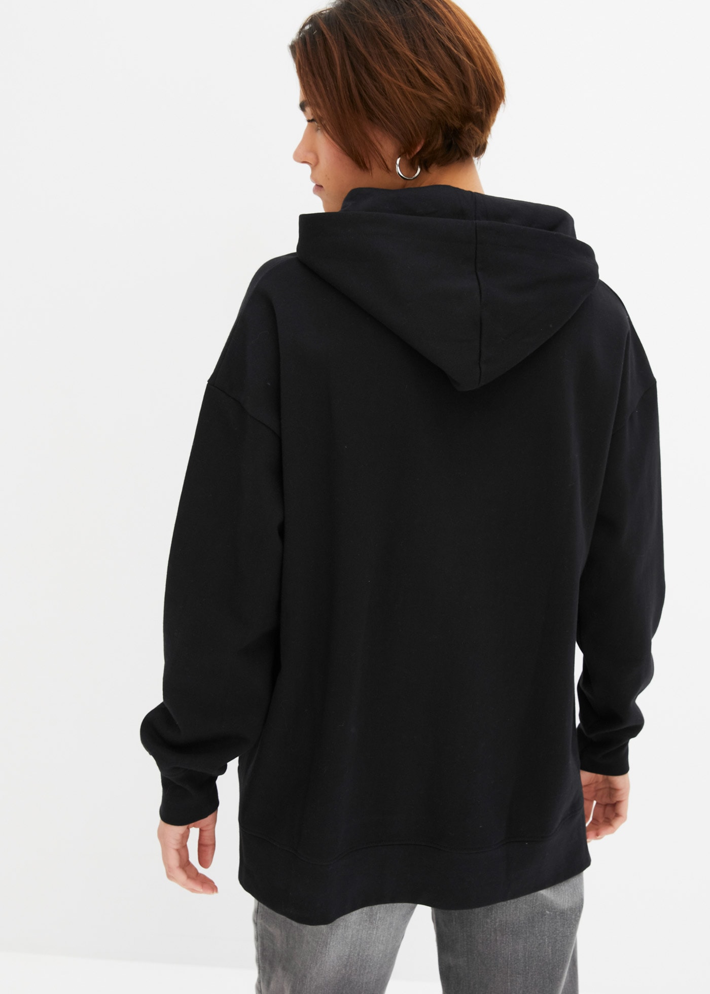 bonprix Hoodie , Oversized Form, reine Baumwolle, mit Seitenschlitzen, vokuhila Look
