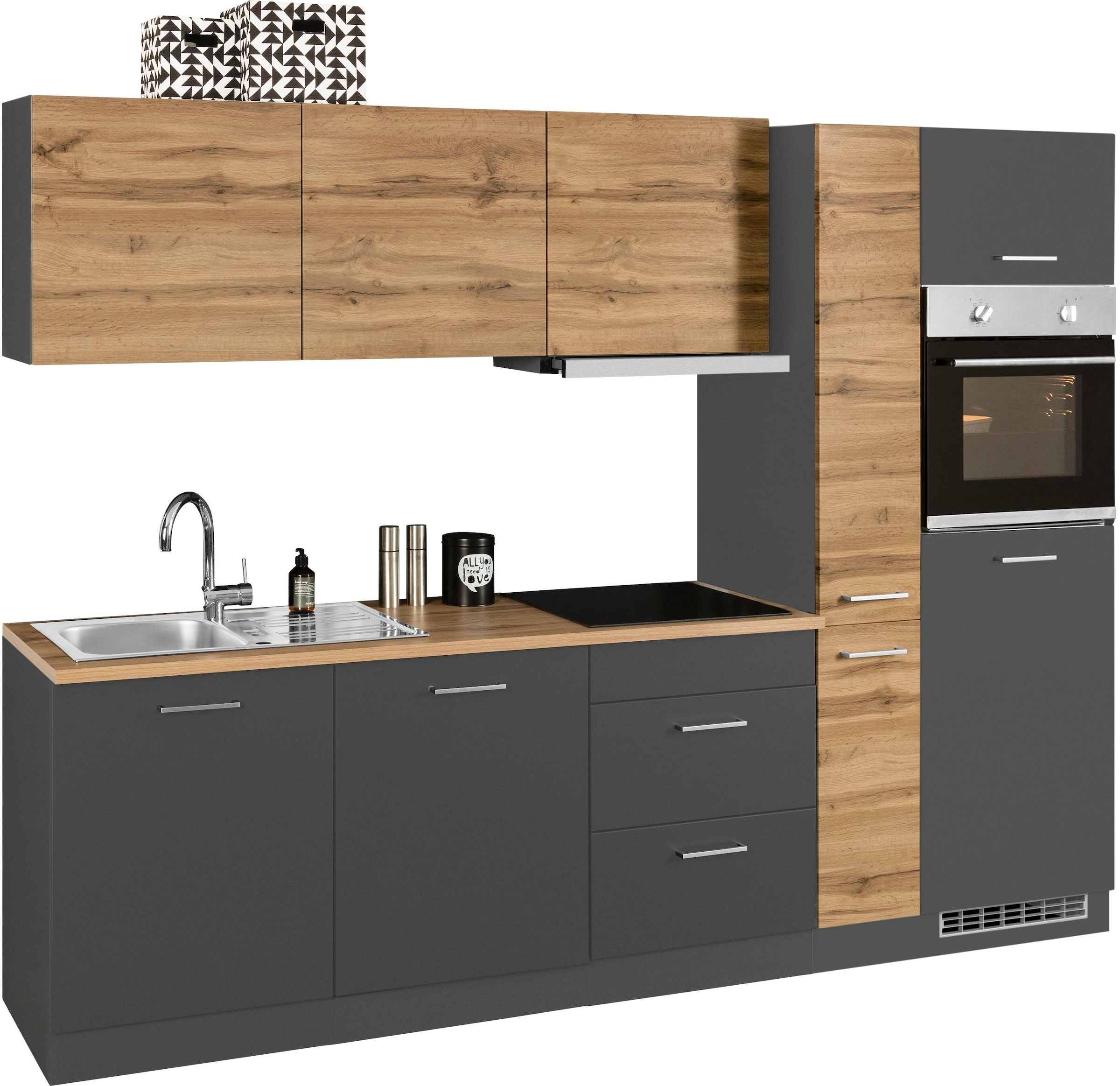KOCHSTATION Küchenzeile »KS-Kehl«, mit E-Geräten, Breite 270 cm, inkl. Kühlschrank und Geschirrspüler