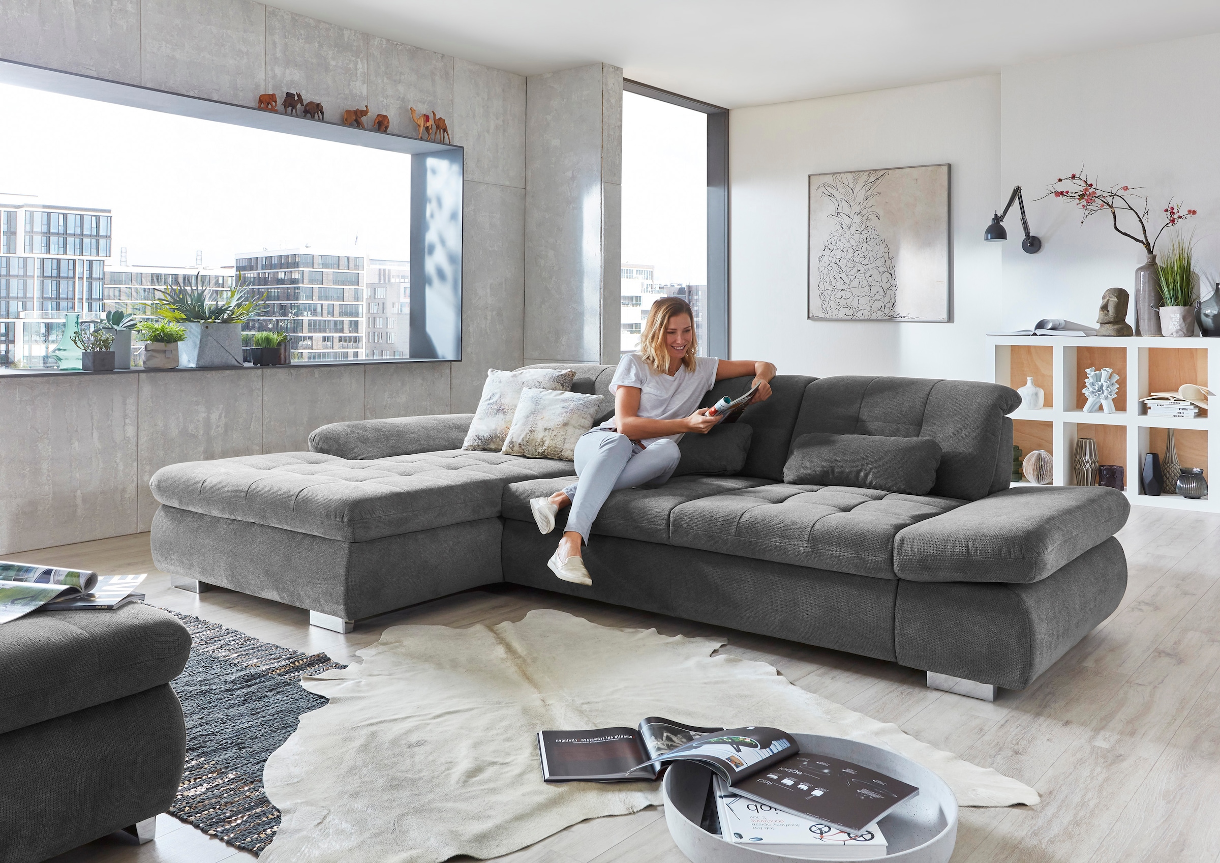 Die PlanBar Ecksofa »MP-IN17004 L-Form, Breite 331 cm, wahlweise weitere Funktionen« Federkern-Polsterung, inkl. Sitztiefenverstellung
