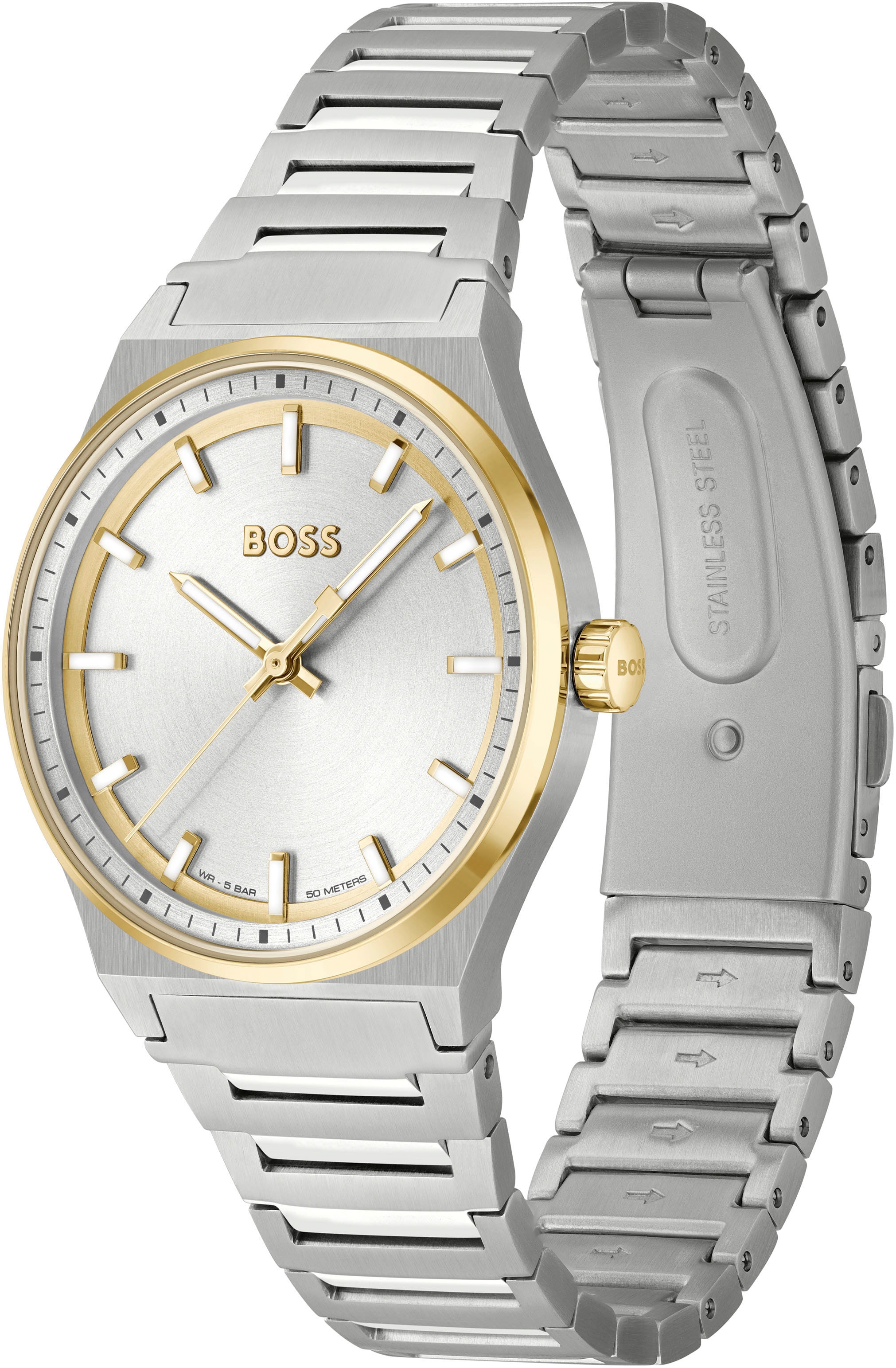 BOSS Quarzuhr »CANDOR LADIES«, Damenuhr, Armbanduhr, Leuchtindizes, Edelstahlarmband