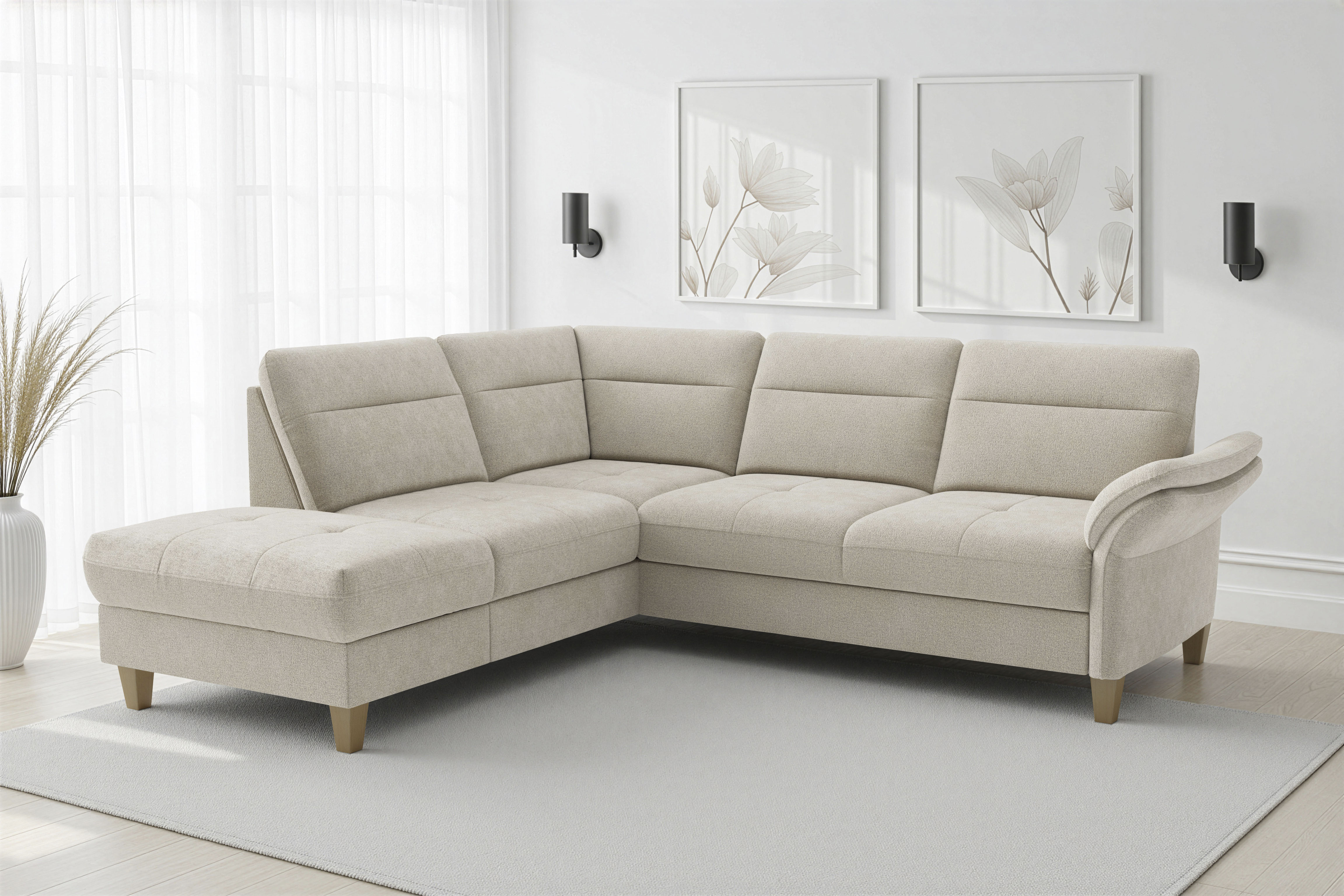 sit&more "Pamela L-Form, B: 218 cm, optional Schlaffunktion & Bettkasten" wahlweise mit Armteilverstellung, Sofa mit Federkern, Sitzhöhe: 48 cm