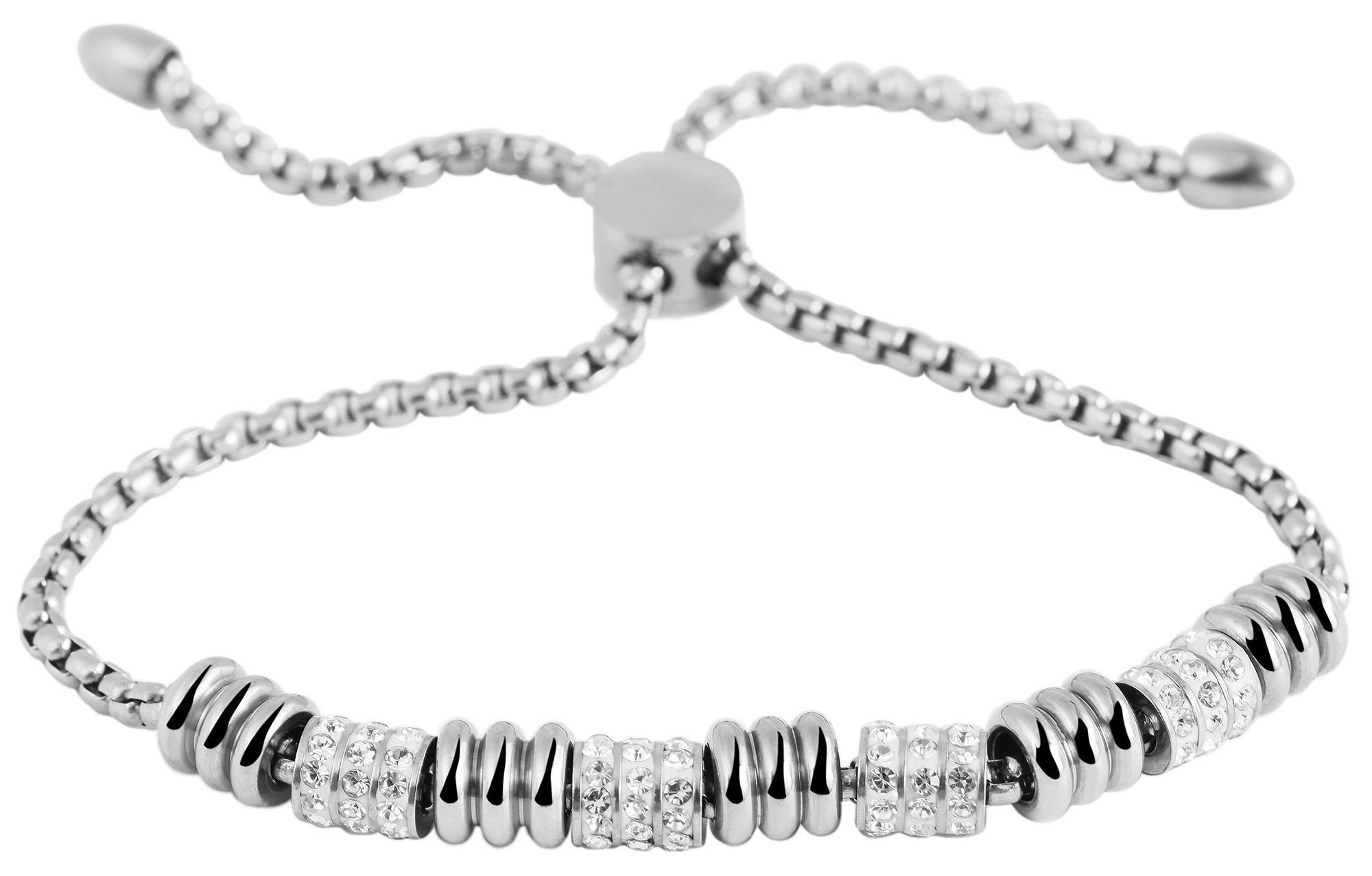 Armreif ADELIA´S "Damen Armband – Armreif aus Edelstahl mit Strass Steinchen 24 cm", silber, Armbänder, Damen, 24cm, Edelstahl, Armreif, Ein stilvolles Geschenk für besondere Momente