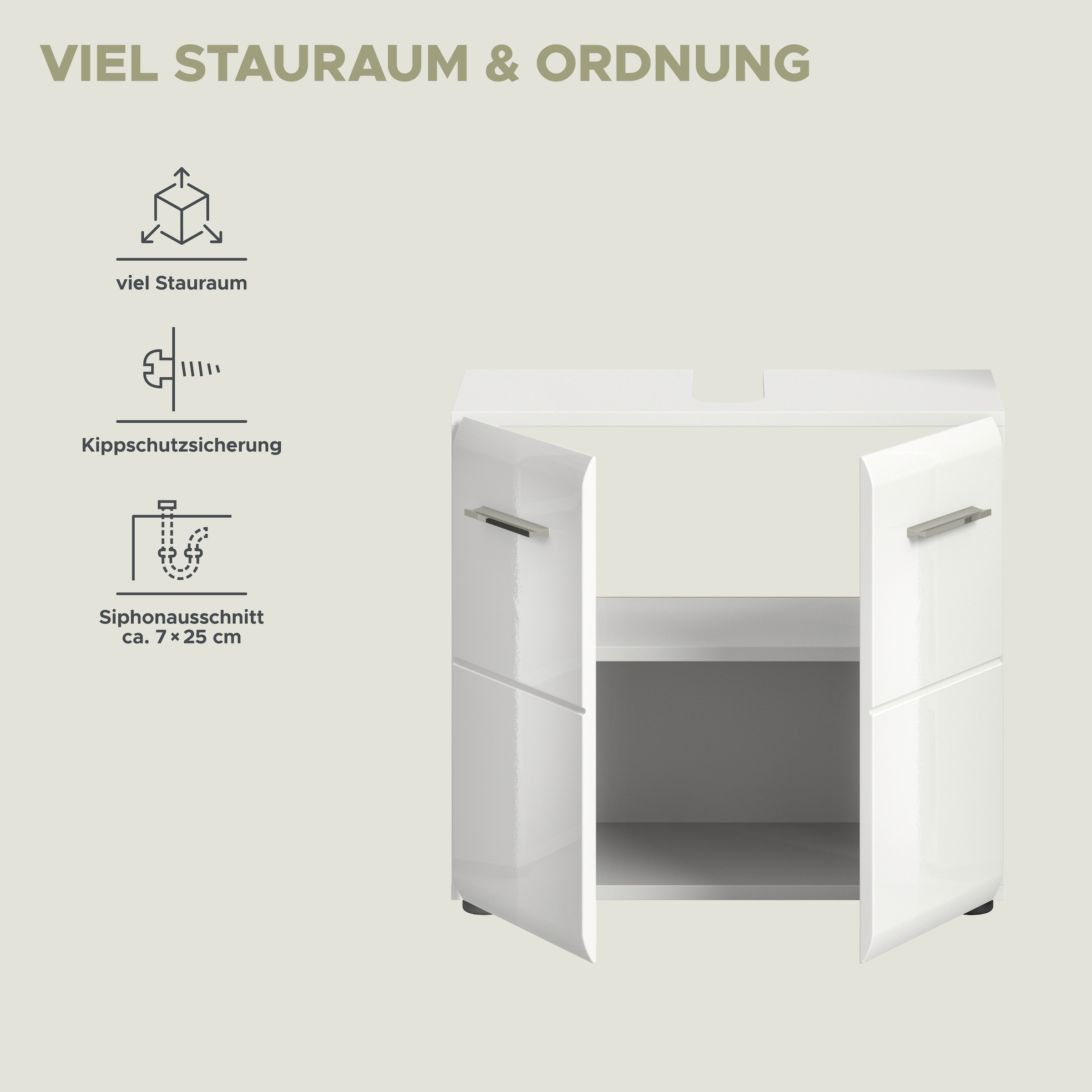 INOSIGN Waschbeckenunterschrank »FLORENZ, TOPSELLER!, Breite 60cm, 1 Einlegeboden, 2 Fächer«, mit Siphonausschnitt, Badmöbel, Badschrank, Schrank, Kommode, Bad