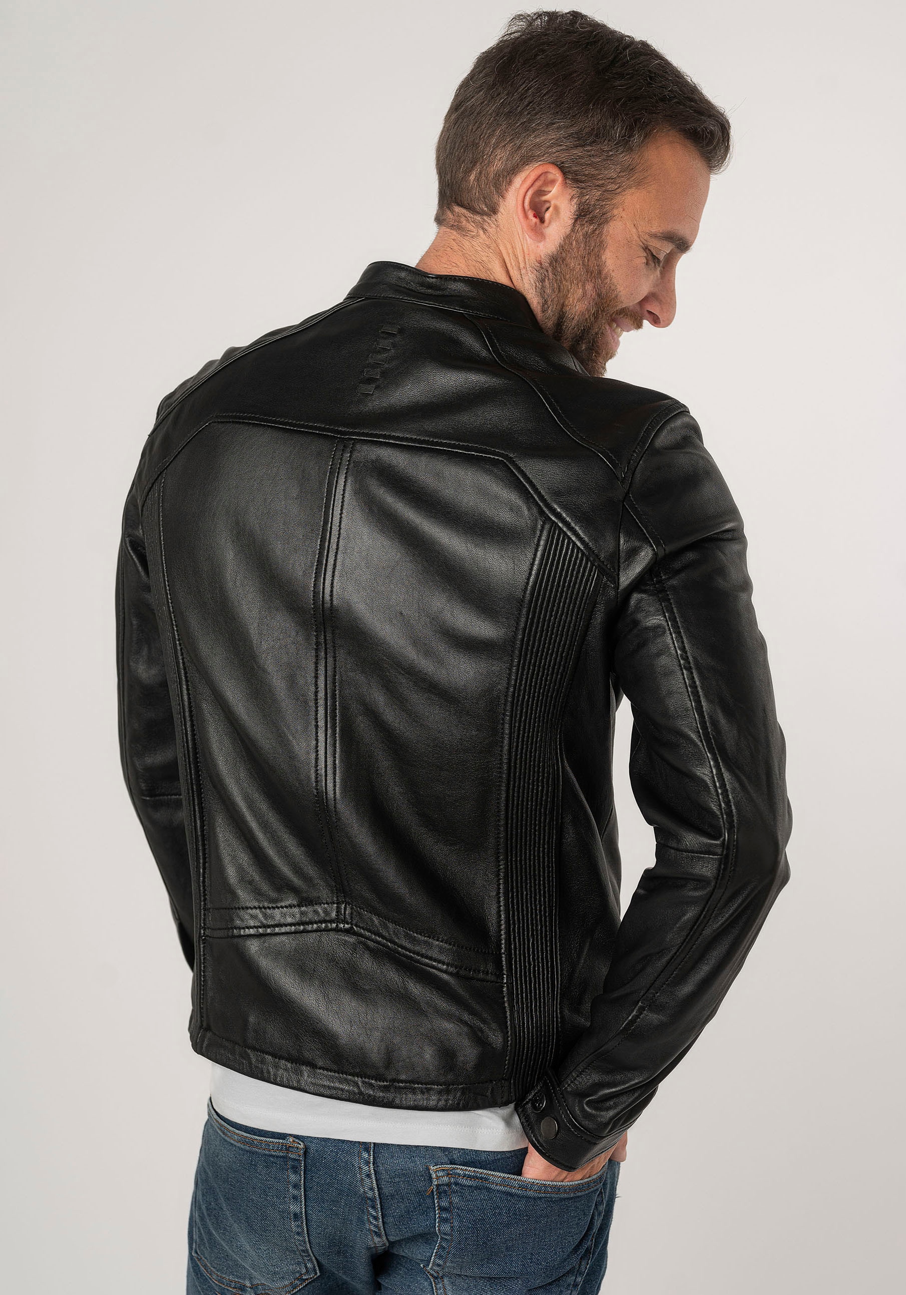 Mauritius Lederjacke »2Mtoji SF«, mit Reißverschluss, Zipperdetail, STehkragen Ziernähte