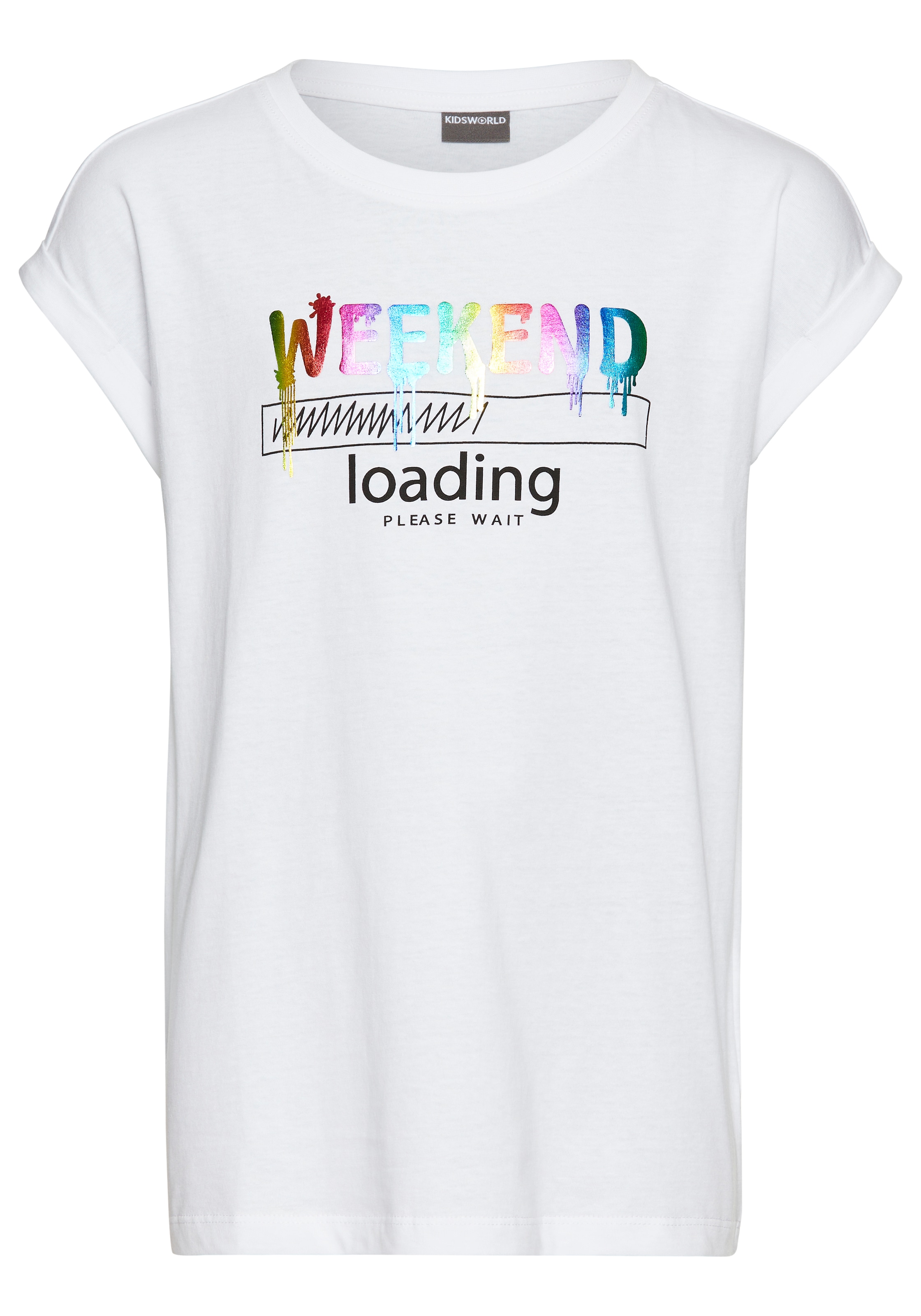 KIDSWORLD T-Shirt »WEEKEND loading...please wait«, Kurzarm, weite Passform, bedruckte Optik, Rundhalsausschnitt
