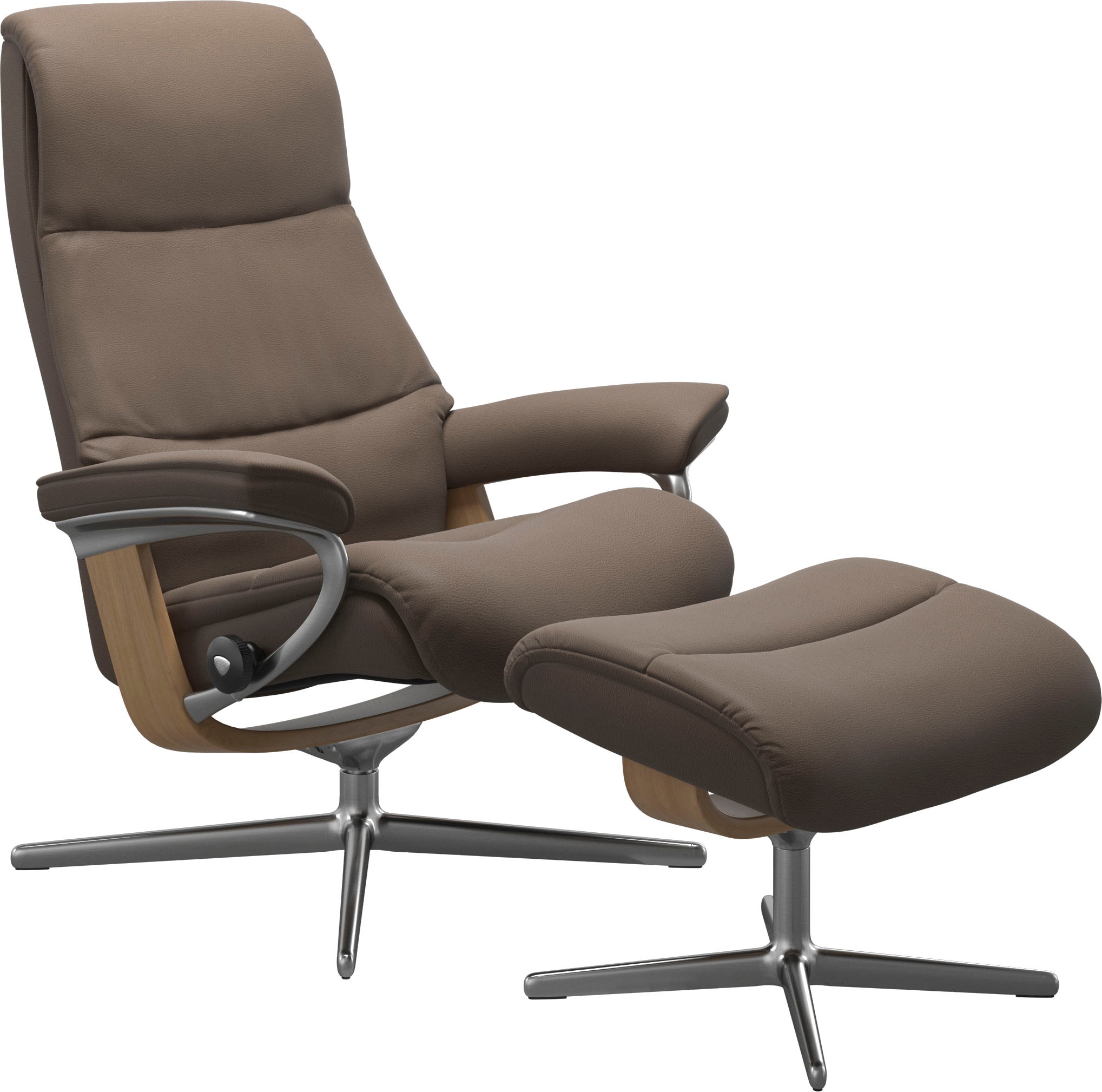 Stressless® Relaxsessel »View«, (Set, Relaxsessel mit Hocker), mit Hocker, mit Cross Base, Größe S, M & L, Holzakzent Eiche