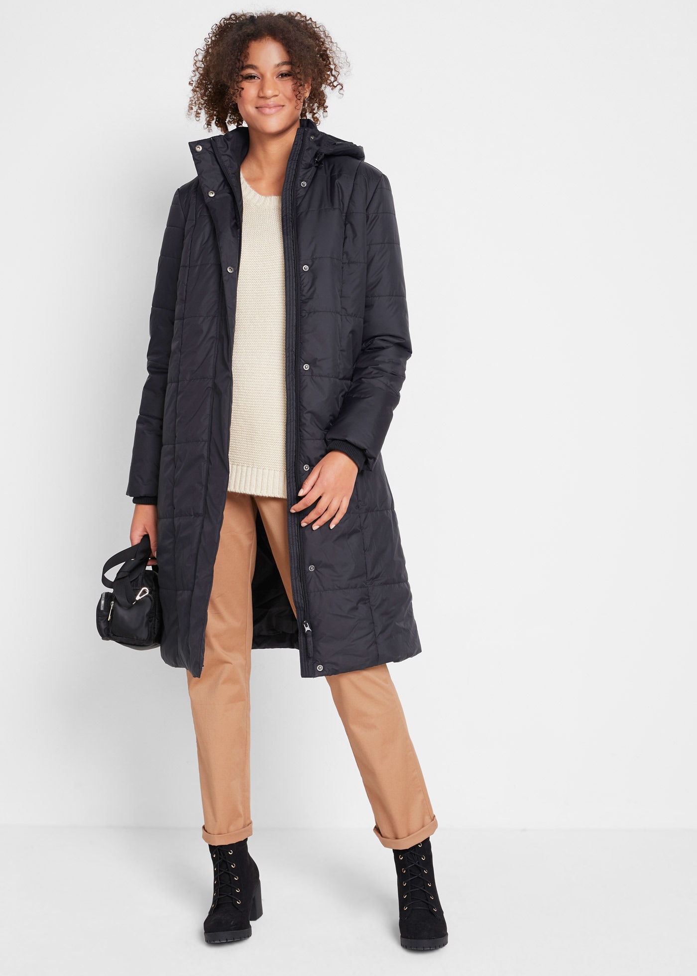 bonprix Steppmantel »Steppmantel mit abnehmbarer Kapuze« mit abnehmbarer Kapuze, mit Eingrifftaschen, mit Stehkragen