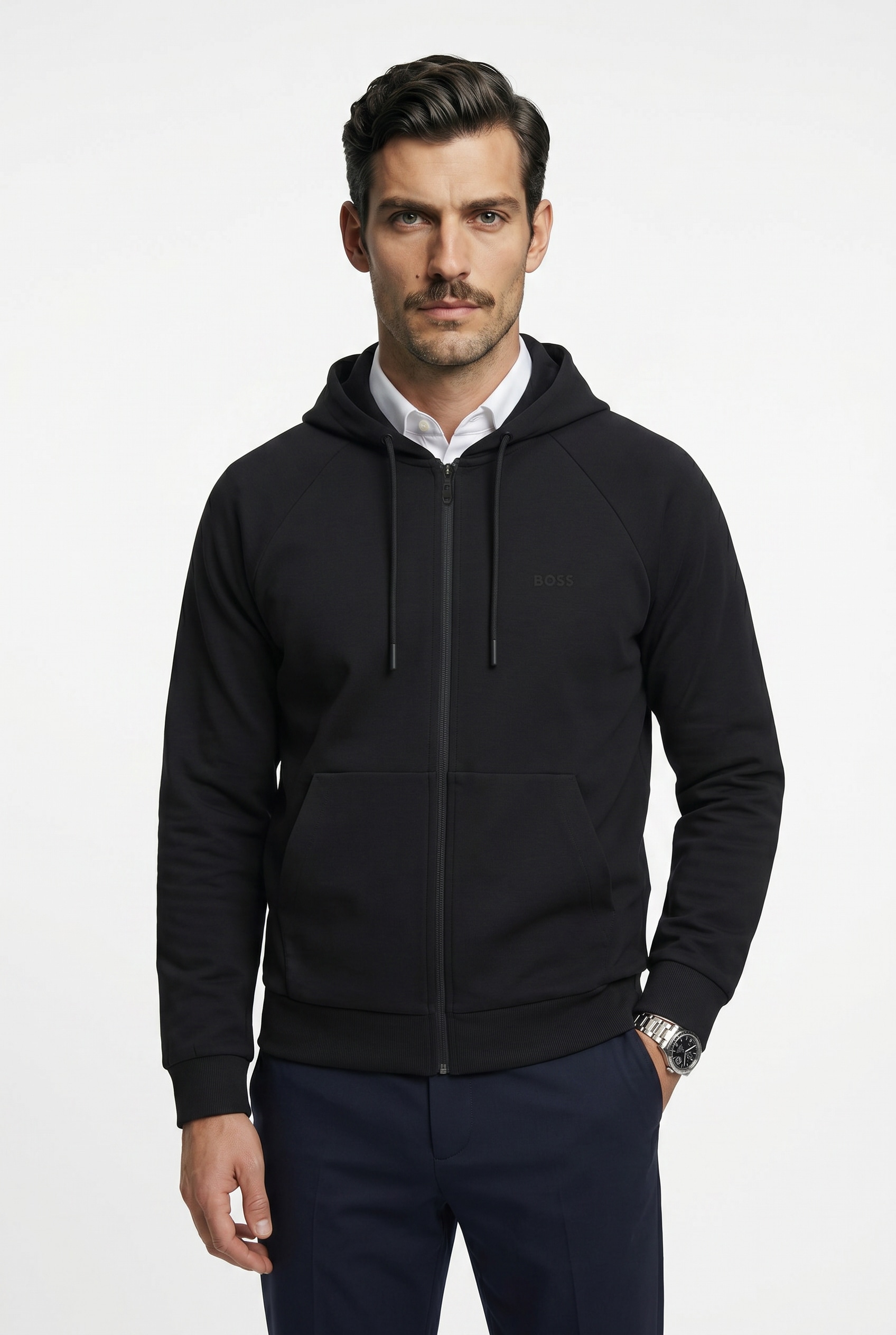 BOSS GREEN Kapuzensweatjacke "Saggy" Regular Fit, Kängurutasche, Baumwollmischung