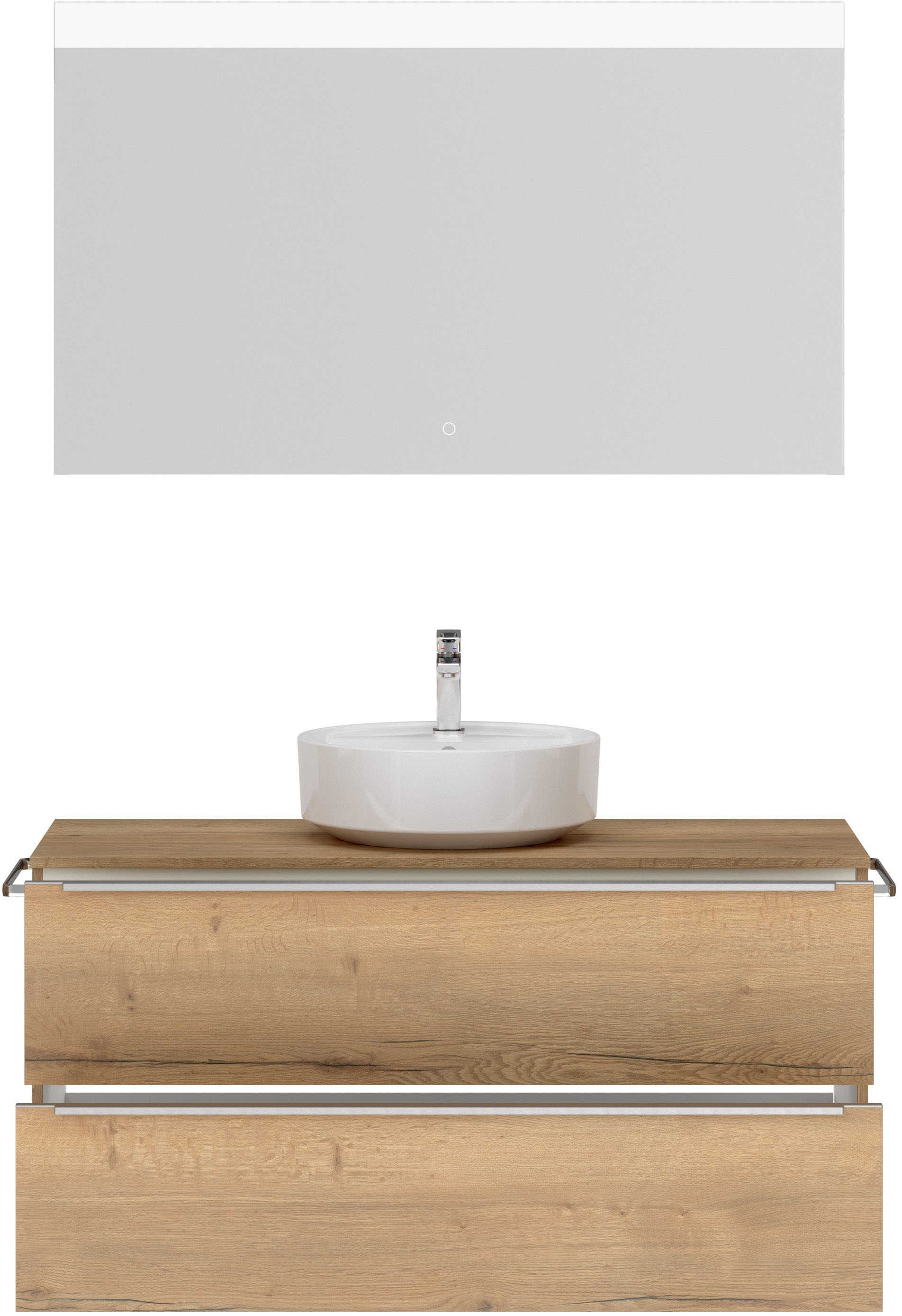nobilia® Badmöbel-Set »Alvene«, (2 St., vormontiert, mit Soft-Close), inkl. Spiegel mit Touch-Sensor, in vier Breiten