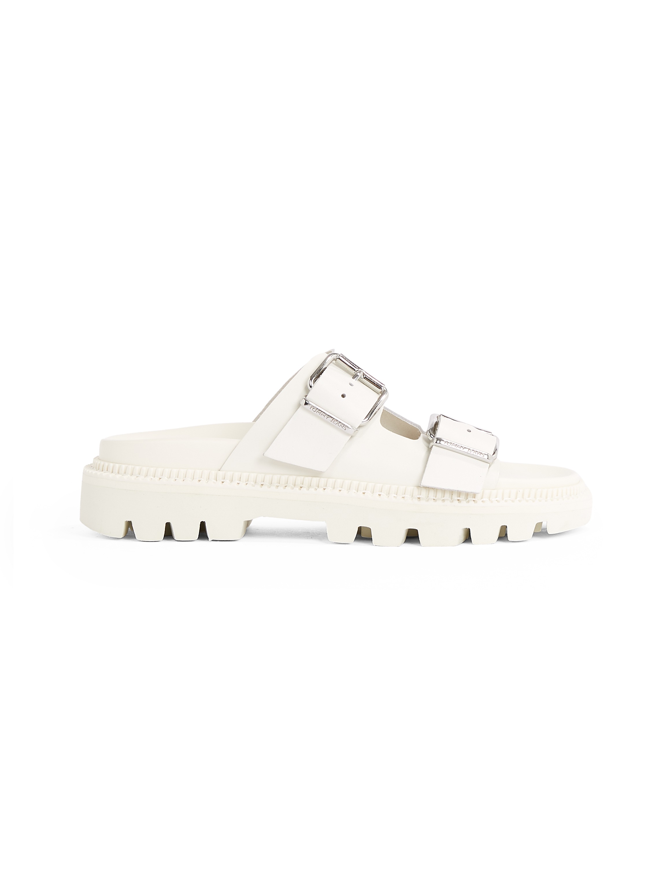 Pantolette TOMMY JEANS "TJW DOUBLE STRAP SANDAL", Damen, Gr. 40, weiß (ivory), Leder, Schuhe Pantolette, Plateau, Sommerschuh, Schlüpfschuh mit zwei verstellbaren Schnallen 3