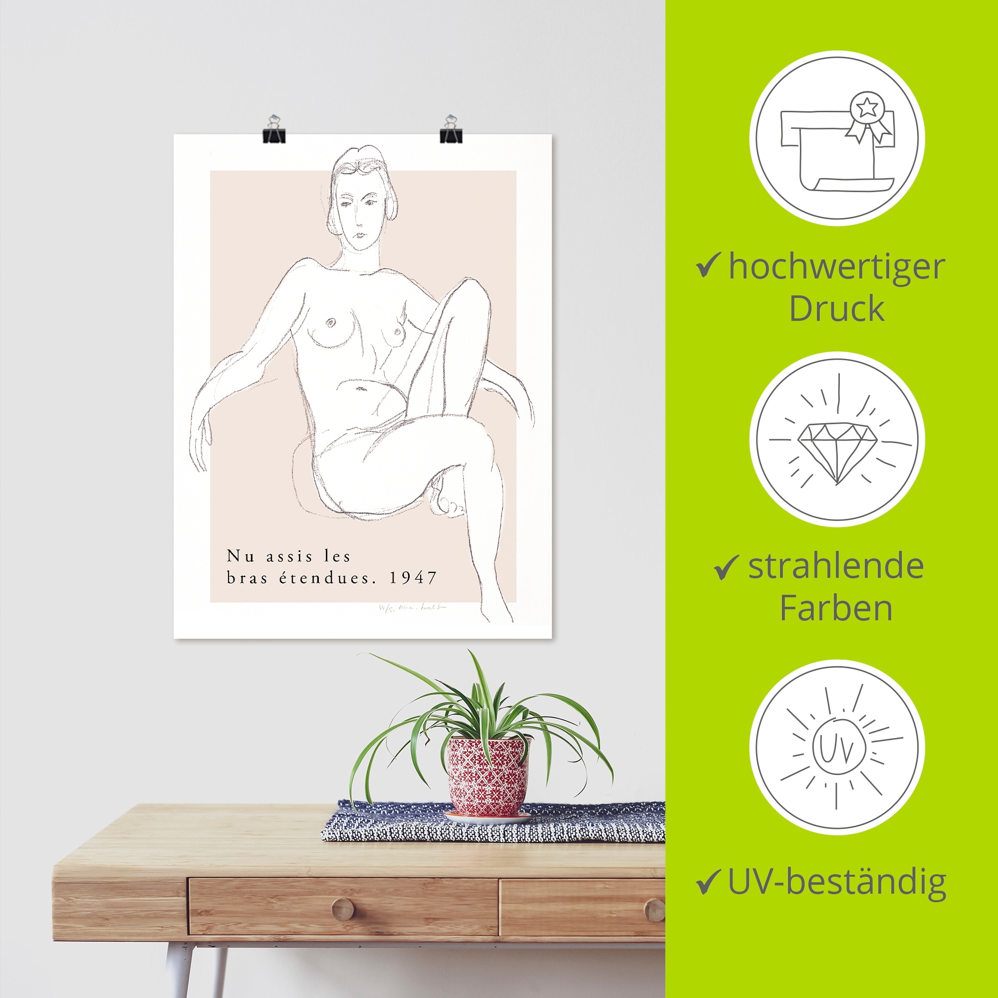 Artland Wandbild »Nu assis les bras étendues 1947« Bilder von Frauen 1 Stk. tlg. als Alubild, Leinwandbild, Poster, Wandaufkleber in verschied. Größen