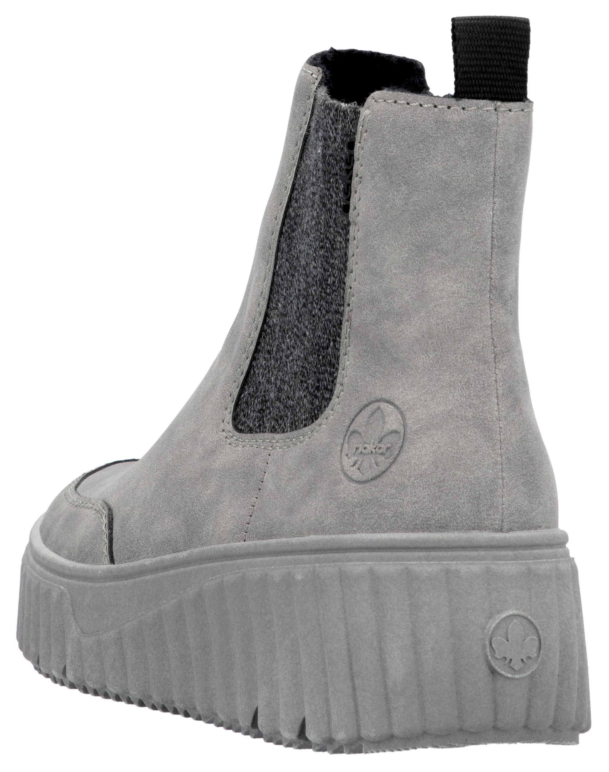 Chelseaboots RIEKER, Damen, Gr. 42, grau, Lederimitat, Schuhe Chelseaboots, Schlupfboots, Keilstiefelette mit Anziehlasche 3