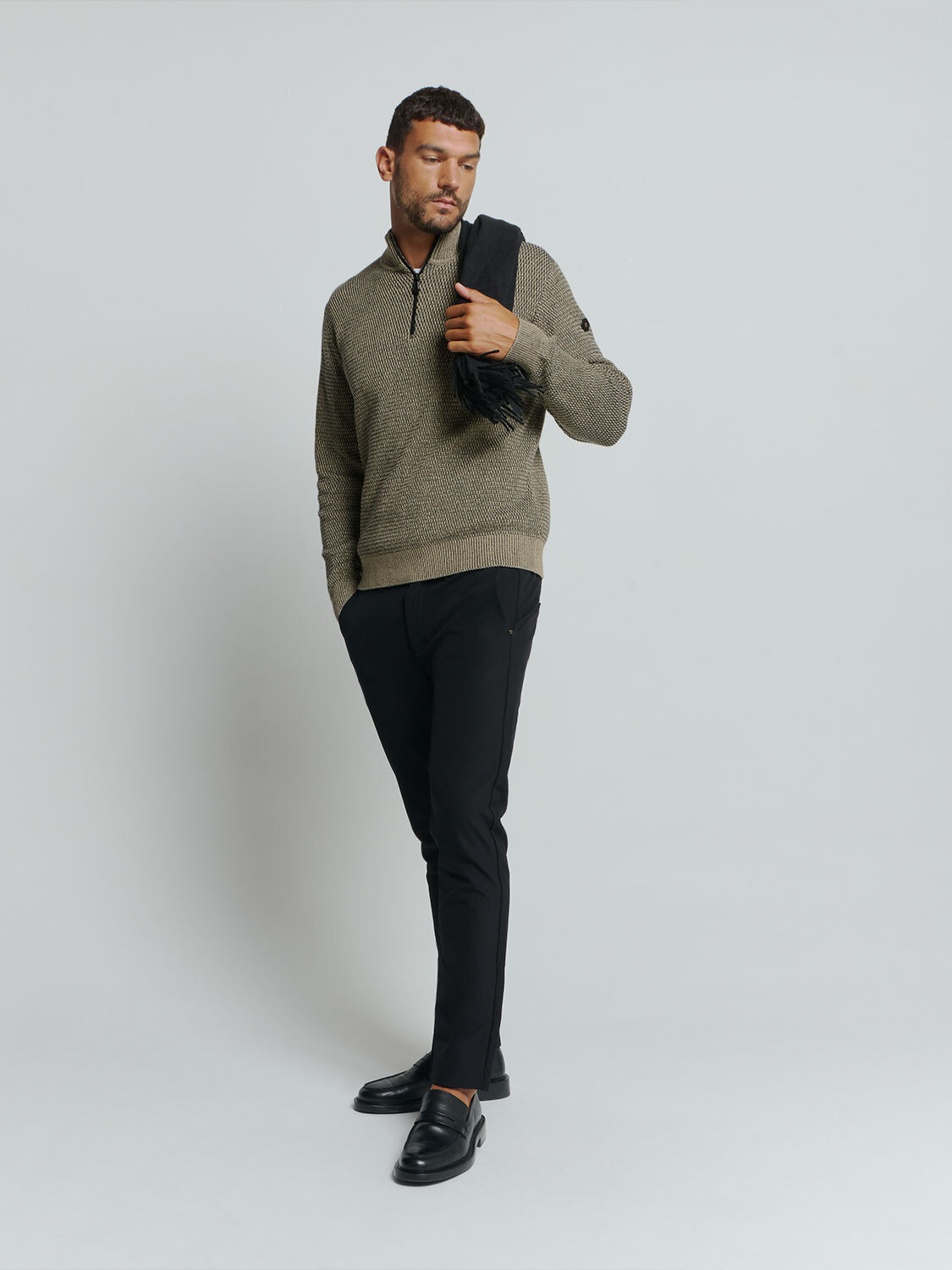 NO EXCESS Rollkragenpullover »No Excess Halber Reißverschluss Pullover Melange«