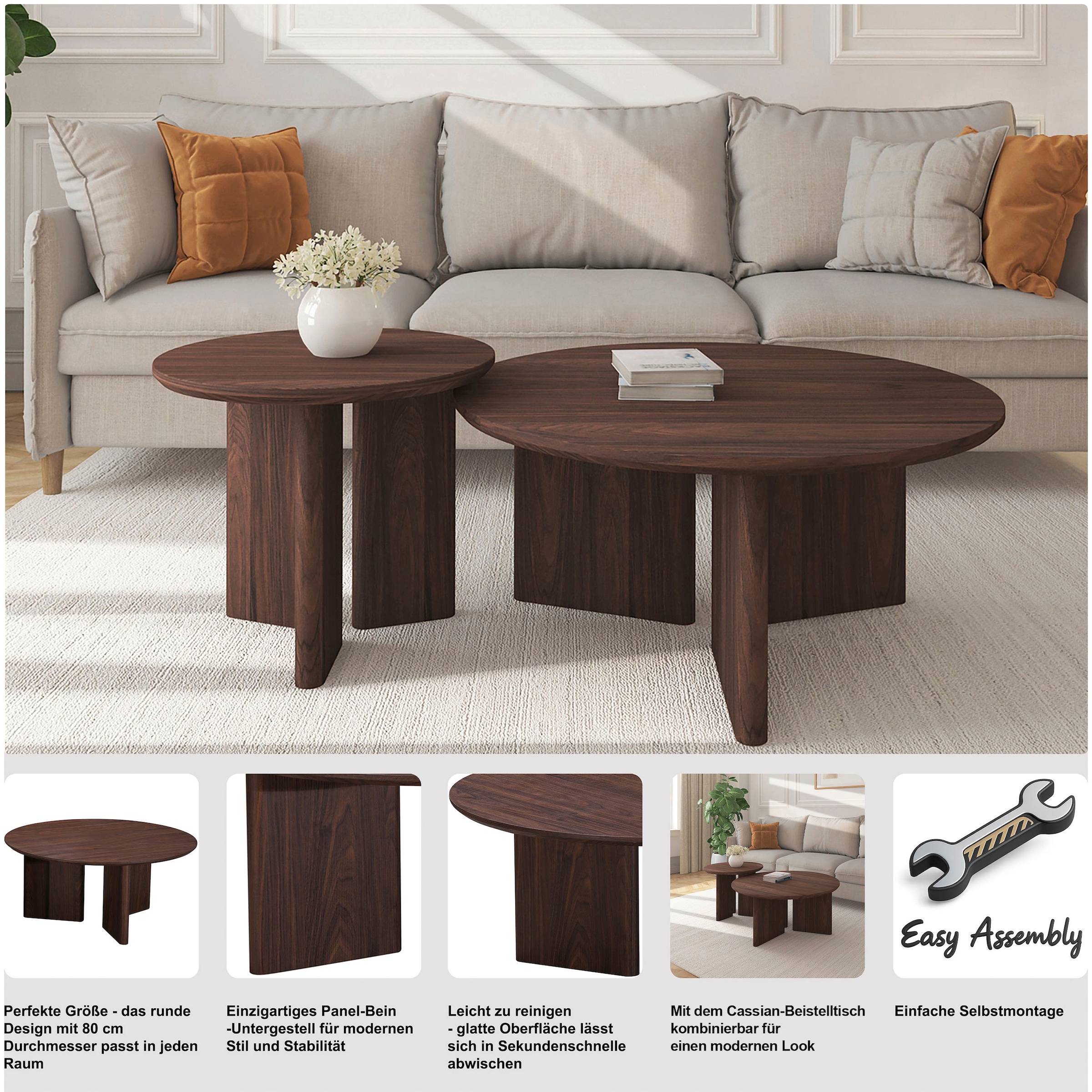 OTTO home Couchtisch »Cassian« 1 Stk. tlg. modernes Fußgestell, Ø80 cm
