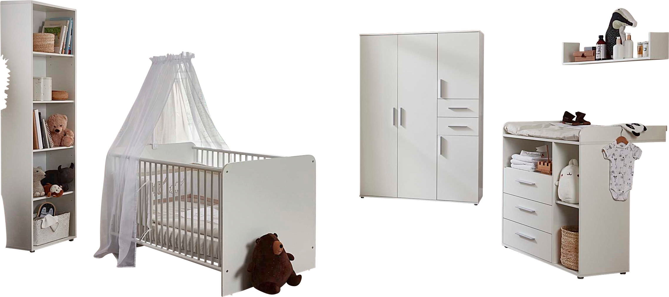 Babyzimmer-Komplettset »Lea«, (Set, 5 St., Bett, Wickelkommode, Schrank, Standregal,...