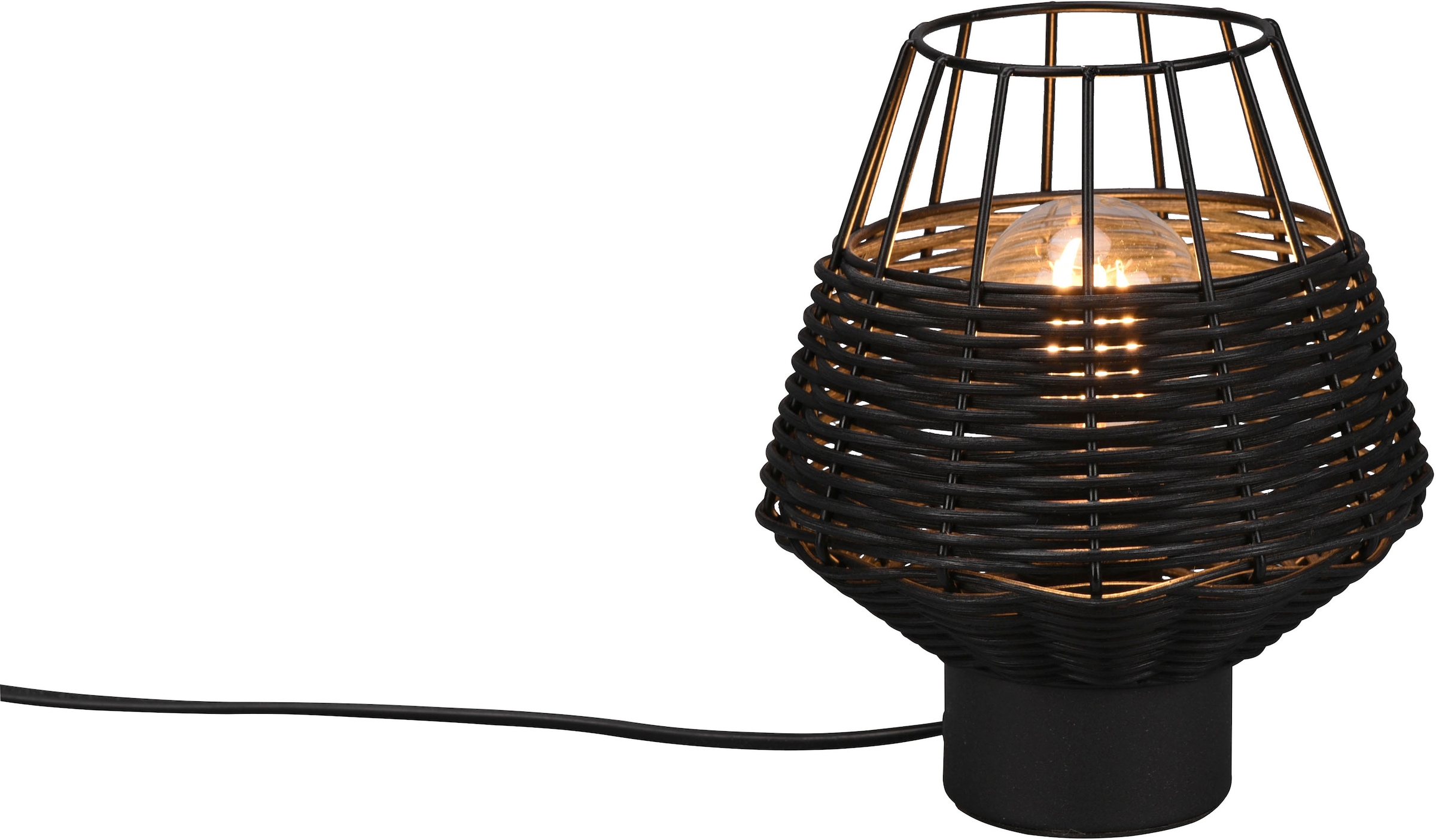 TRIO Leuchten Schreibtischlampe »Borka«, 1 flammig, Leuchtmittel E27 | ohne Leuchtmittel, Boho Tischleuchte aus Rattan exkl 1xE27 max 40W, Schnurschalter Ø 17cm