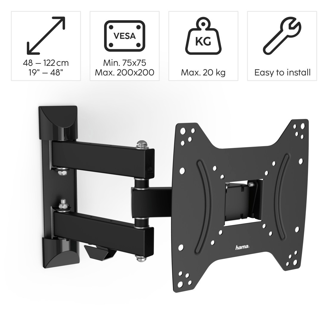 Hama TV-Wandhalterung »Halterung, schwenkbar, neigbar, ausziehbar von 48 - 122 (19" - 48")«, bis 122 cm Zoll, max. 20 kg