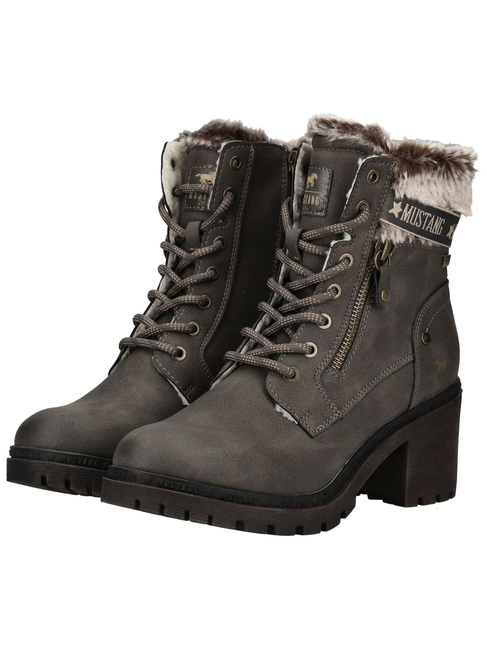 High-Heel-Stiefelette MUSTANG SHOES "Mustang Shoes Stiefelette Lederimitat/Textil", Damen, Gr. 38, lava, Lederimitat, Textil, Schuhe 3