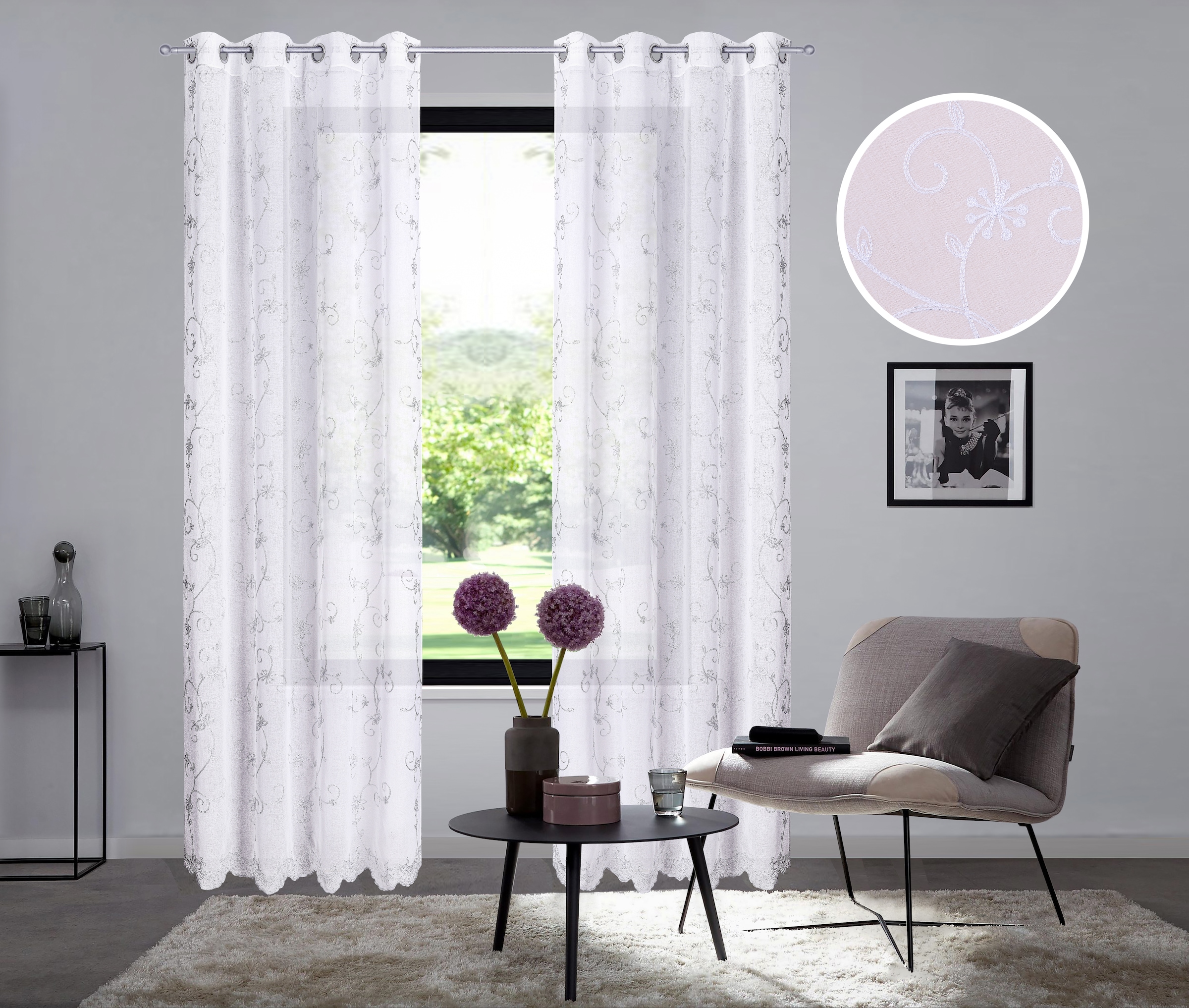 Home affaire Gardine "Bisel" Ösen 1 Stk. tlg. Transparent, Blumenmuster, Ös günstig online kaufen