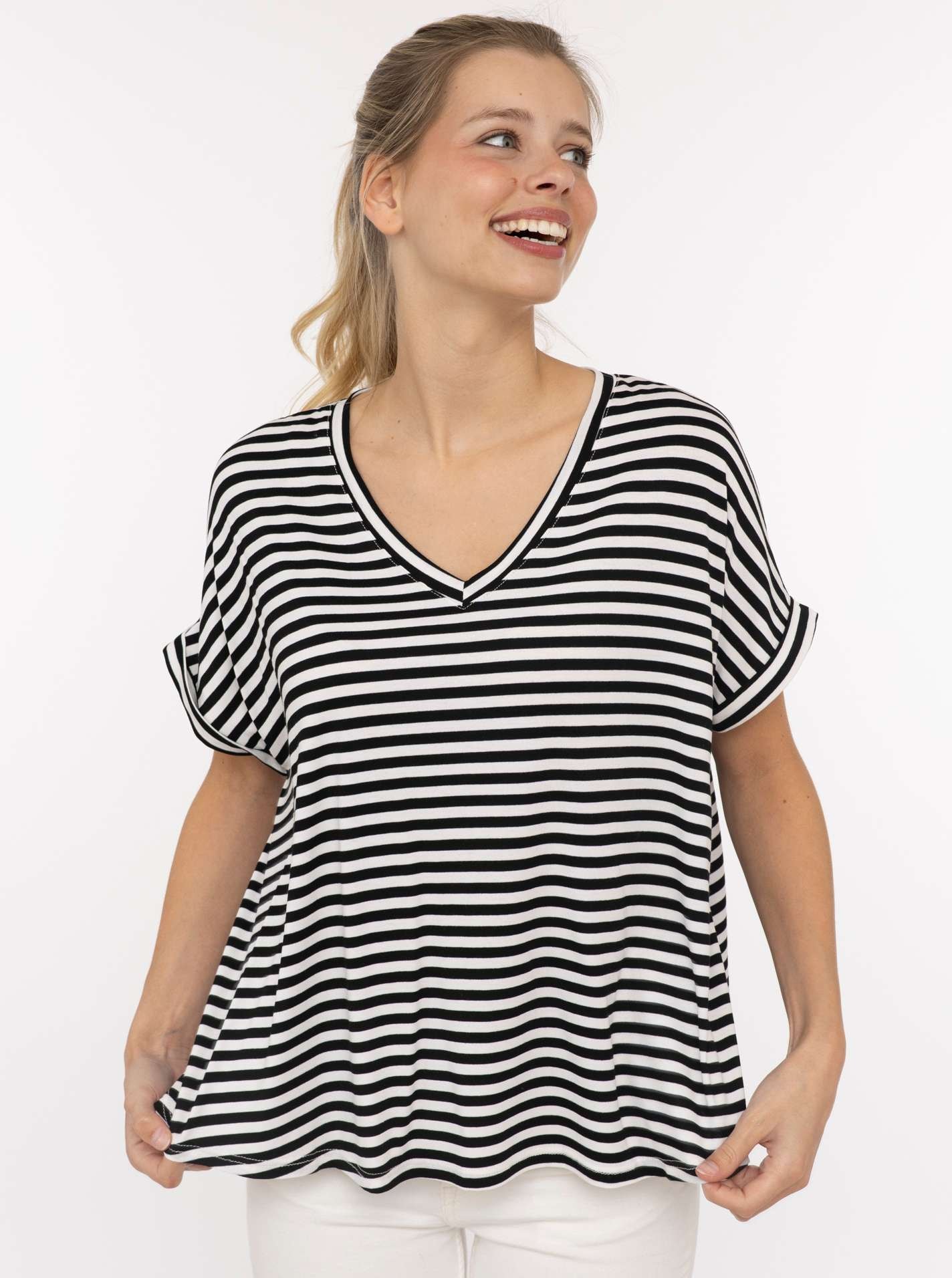 Zwillingsherz T-Shirt ""Maritime Streifen"" One Size, Kurzarm, V-Ausschnitt, gestreift, Loose Fit
