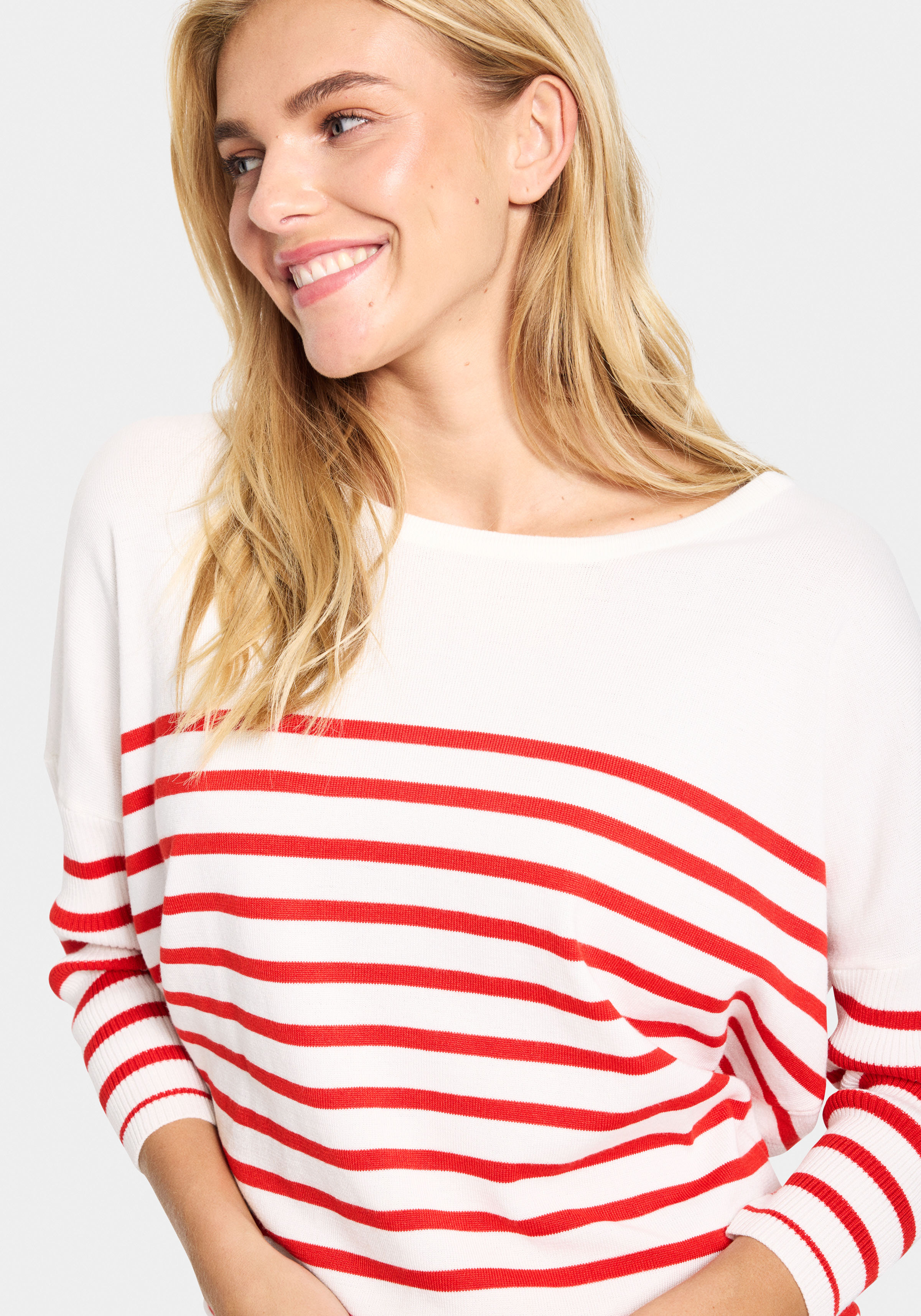 Thumbnail - Saint Tropez Strickpullover "MilaSZ R-neck Stripe" Oversize Fit, Feinstrick, Viskosemischung