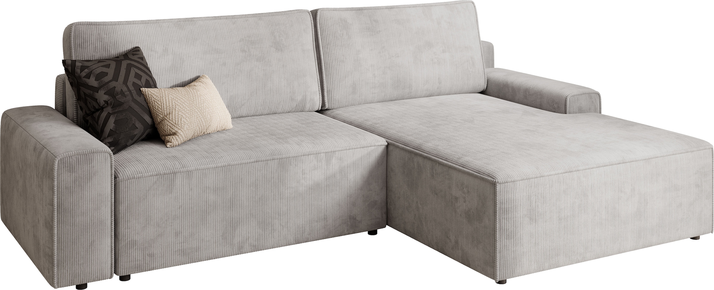 TRENDMANUFAKTUR Ecksofa »Challenge, Schlafsofa mit Bettkasten, Couch in L-Form, Breite 245 cm«, Recamiere beidseitig montierbar, mit Bettfunktion, trendiger Cordstoff