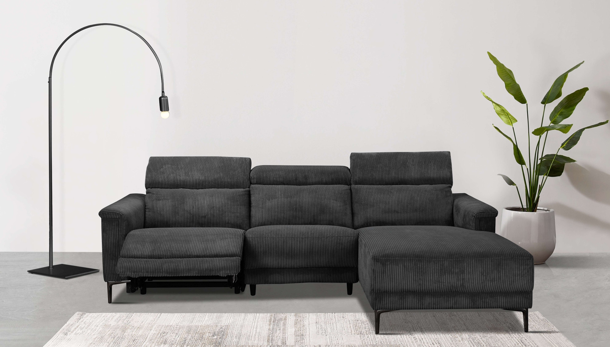 Places of Style Ecksofa »Lund in Cord, L-Form, 261 cm, manuelle und elektr. Relaxfunktion,«, USB-A und Kopfteilverstellung