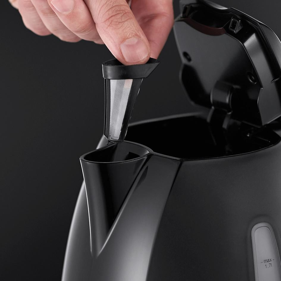 RUSSELL HOBBS Wasserkocher »Textures Plus+ 22591-70, Schwarz«, 1,7 l, 2400 W, blaue LED-Beleuchtung, Schnellkochfunktion, Perfect-pour, Kalkfilter