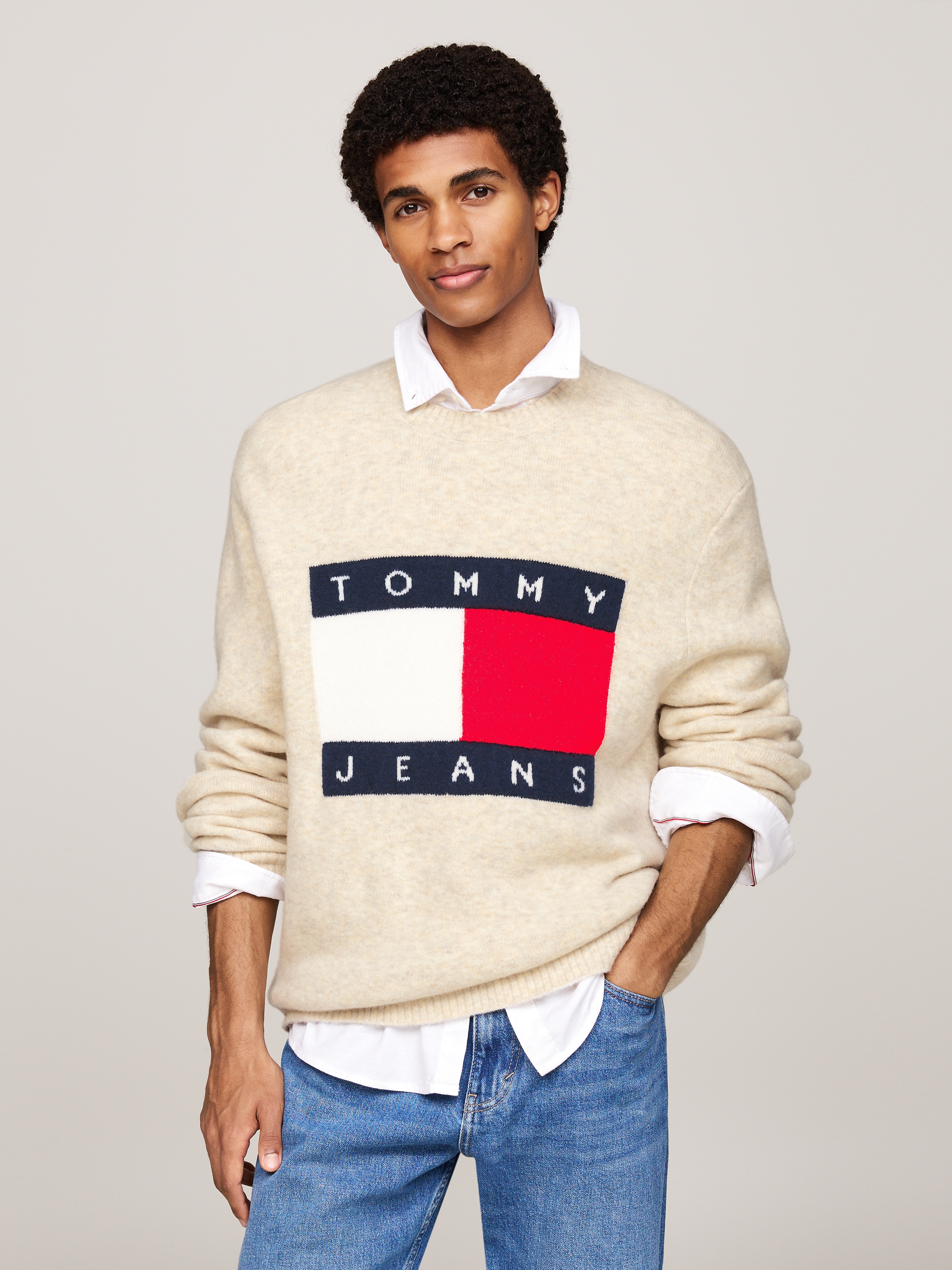 Tommy Jeans Strickpullover "TJM REG MELANGE FLAG SWEATER", mit Rundhalsausc günstig online kaufen