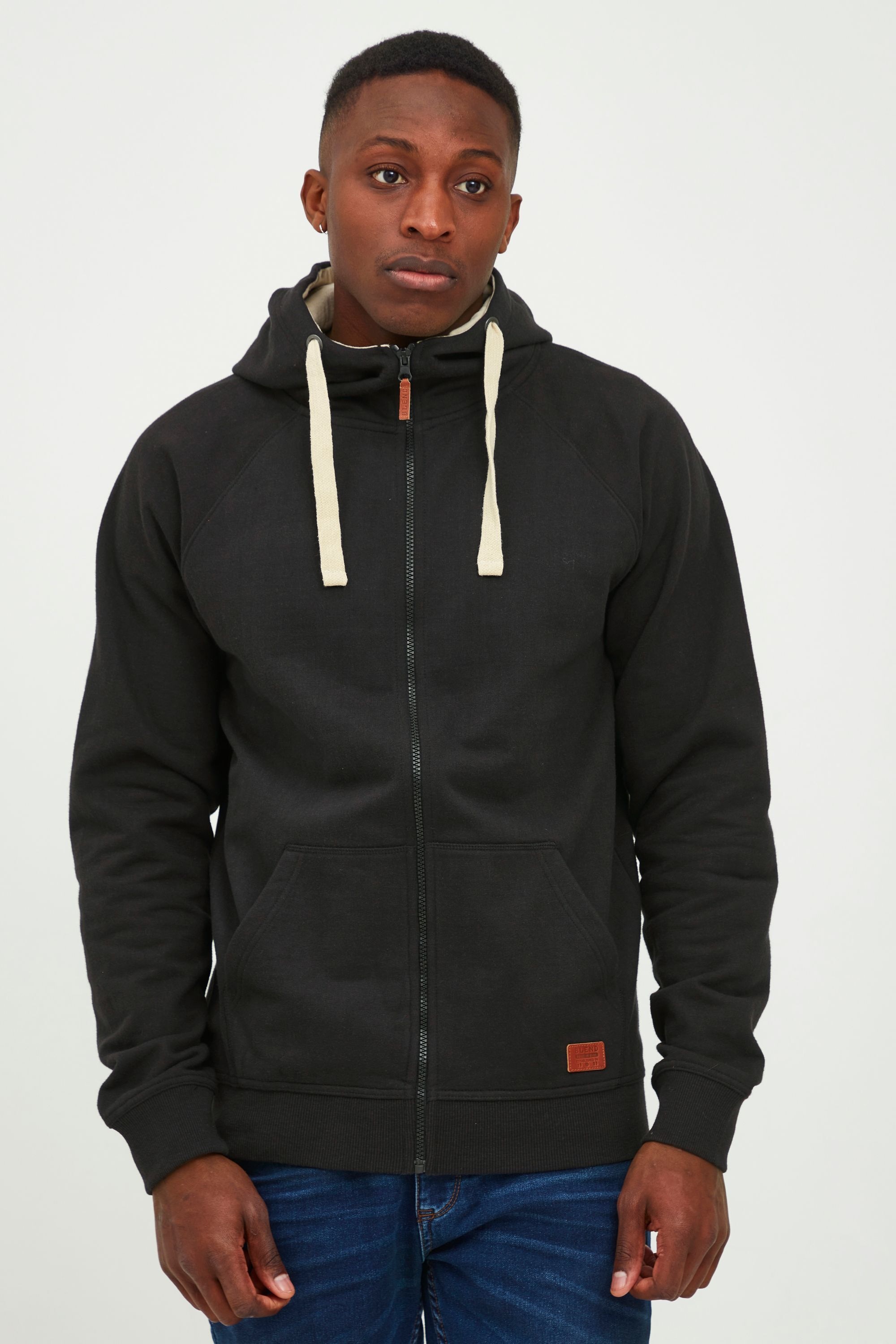 Kapuzensweatjacke BLEND "BHSpeedy", Herren, Gr. L, schwarz, Sweatware, 60% Baumwolle, 40% Polyester (Farbe: Zink Mix 70% Baumwolle, 30% Polyester / Farbe: Sand Mix 90% Baumwolle, 10% Polyester), unifarben, regular fit normal, ohne Ausschnitt, Raglanärmel  4