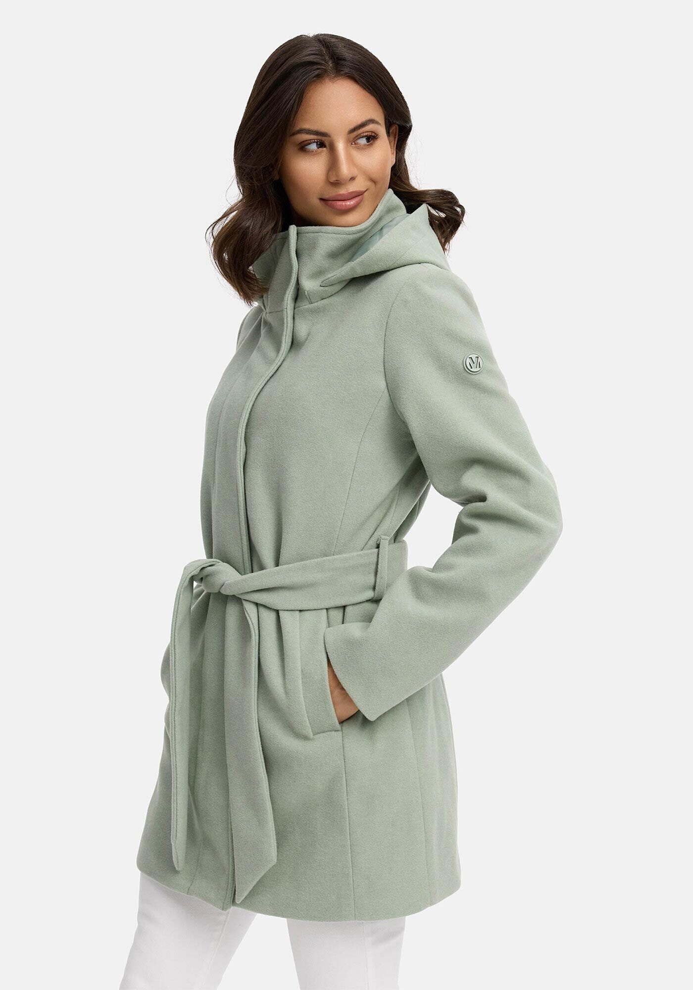 Marikoo Kurzmantel »Katalinaa«, Eleganter Wickel Mantel mit Taillengürtel und Oversized Hood Kapuze