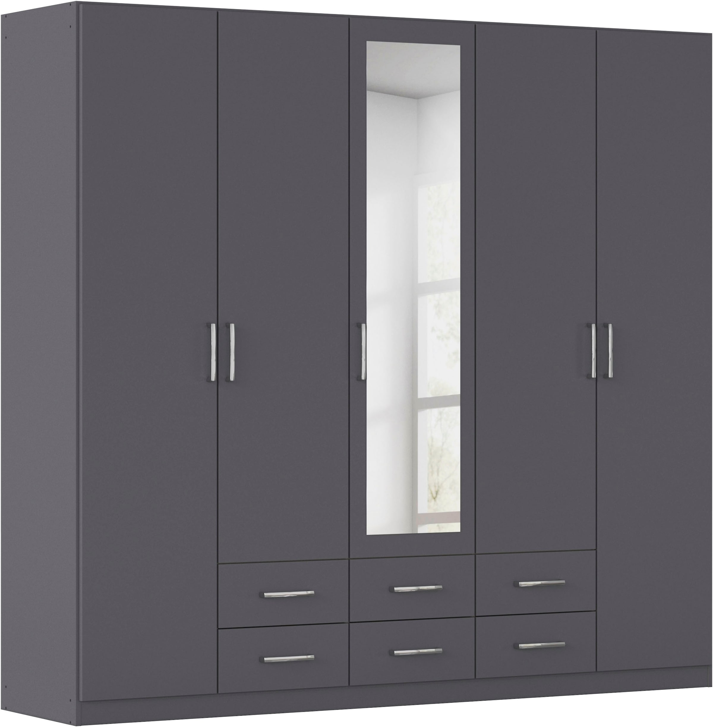rauch Kleiderschrank "Schrank Garderobe Ankleide GAMMA Breiten 91/136/181/226/271/315/360 cm" in 3 Ausstattungen BASIC/CLASSIC/PREMIUM (inkl. SOFT-CLOSE-Funktion), verschiedene Griff-Varianten, mit Spiegel TOPSELLER MADE IN GERMANY