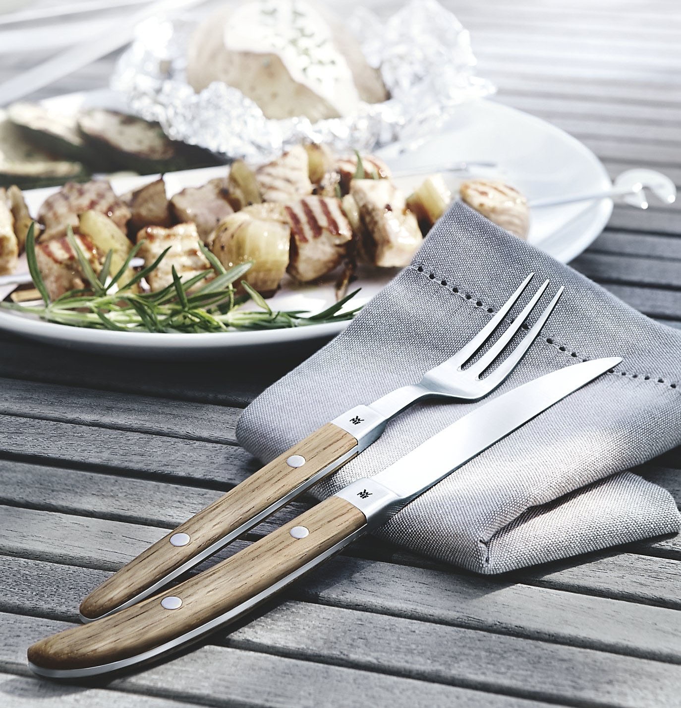 WMF Steakbesteck »Ranch«, (Set, 12 tlg.), mattiert, Eichenholz geölt