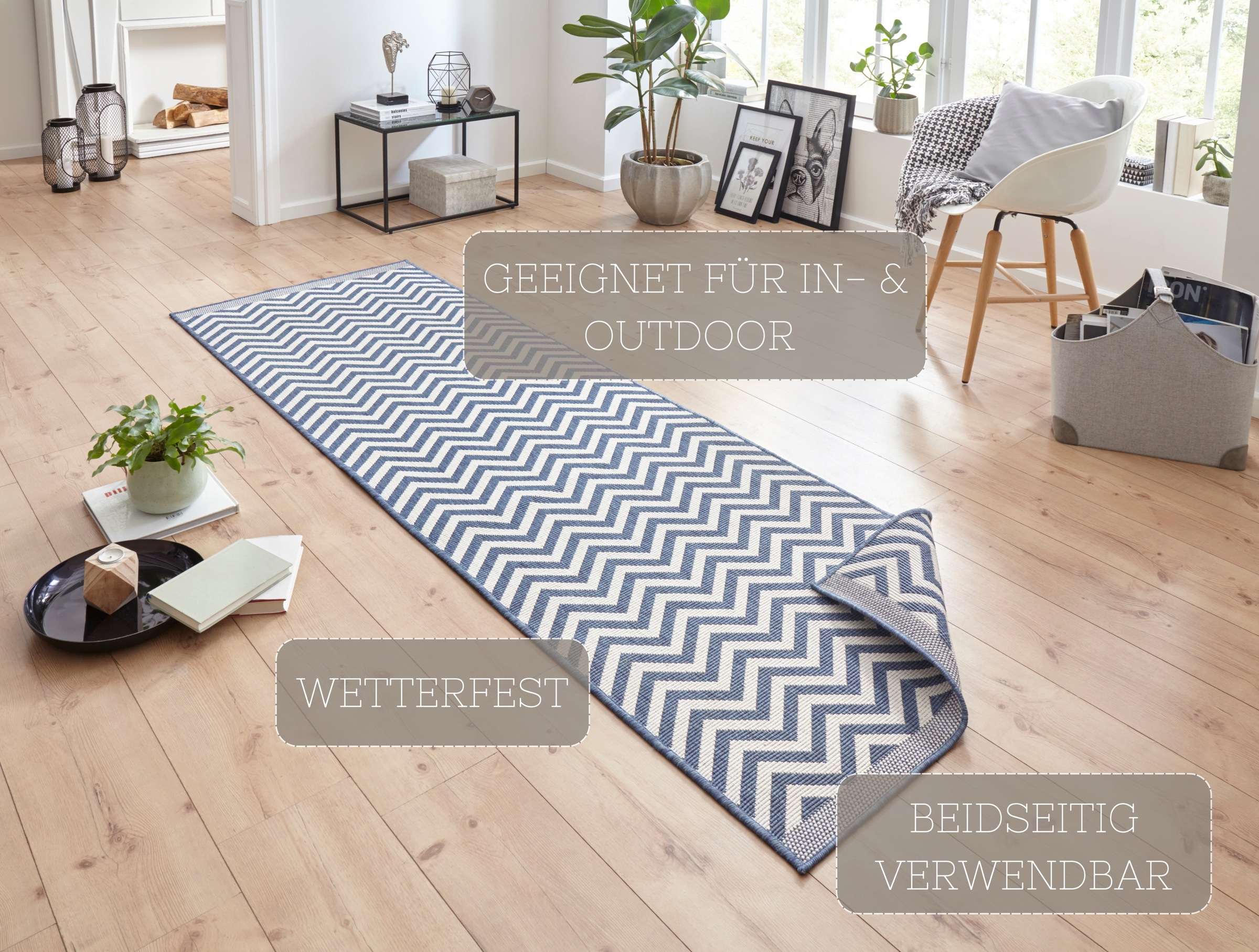 NORTHRUGS Teppich »Palma Wendeteppich«, rechteckig, 5 mm Höhe, In-& Outdoor, Wetterfest, Balkon, Läufer, Wohnzimmer, Wasserfest
