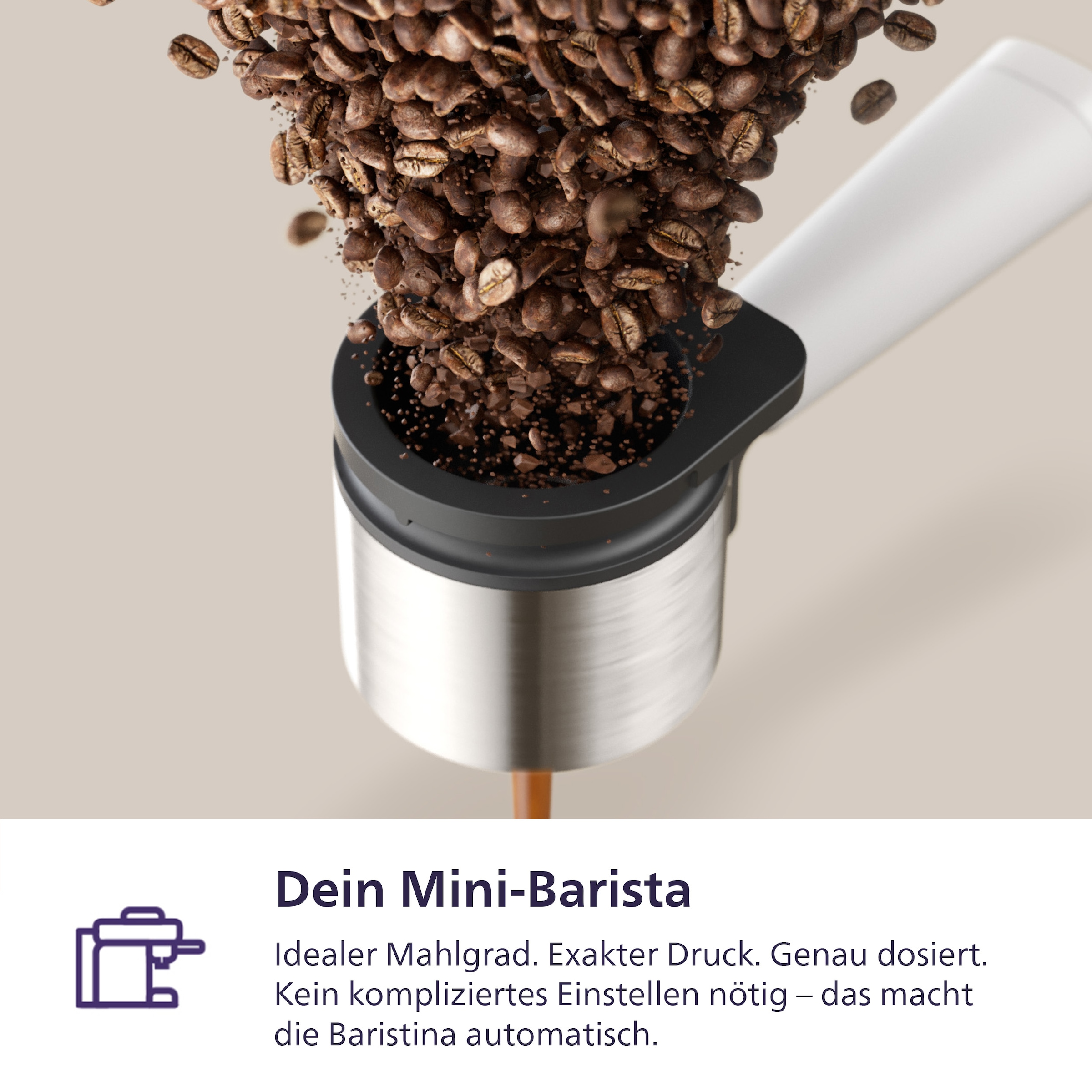 PHILIPS baristina Espressomaschine »mit Bean swap BAR320/00 mit Mahlwerk für ganze Bohnen«, Doppelter Bohnenbehälter, 16 bar Pumpendruck, Naturweiß​