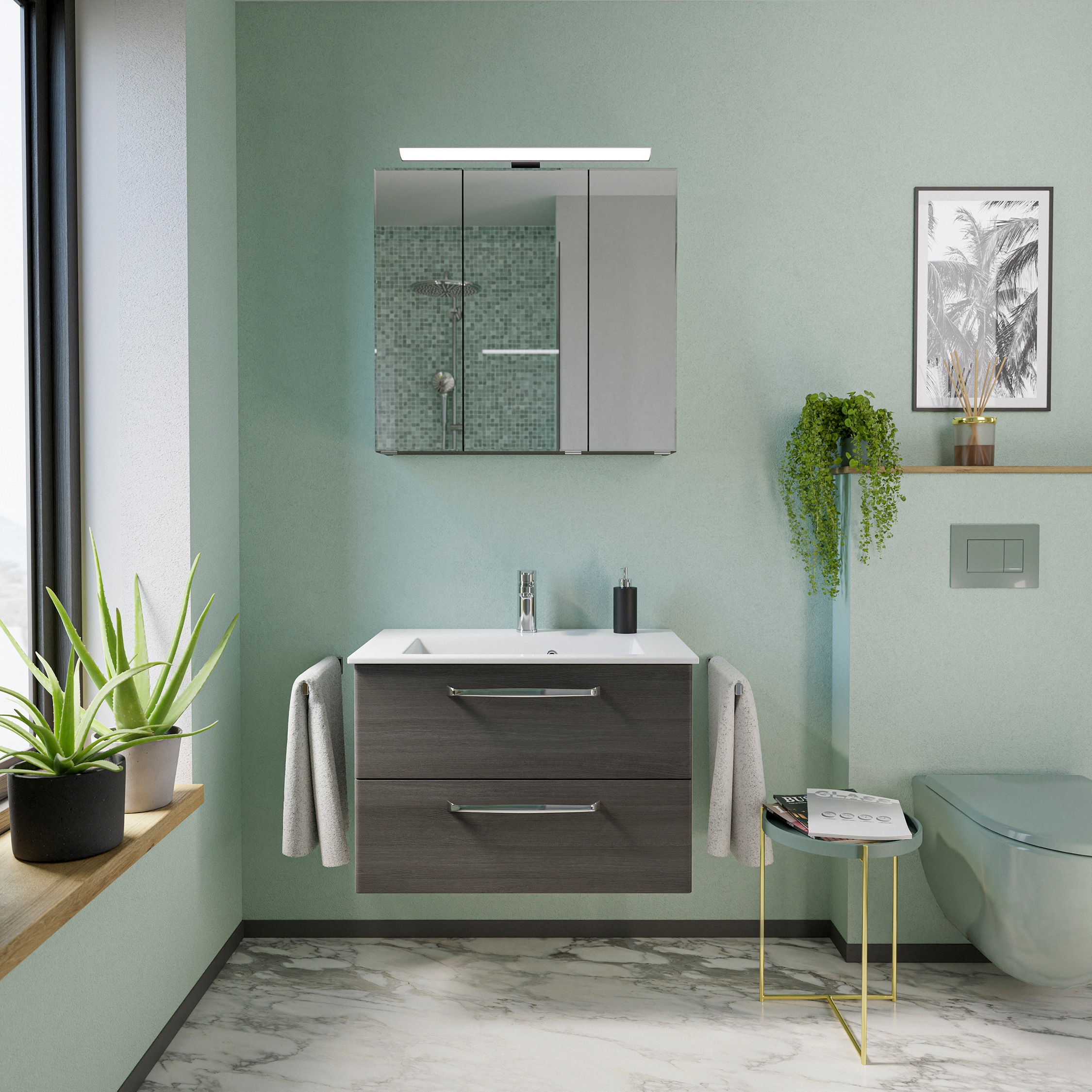 Saphir Badmöbel-Set "Trentino 2-tlg Mineralmarmor-Waschtisch,Spiegelschrank günstig online kaufen