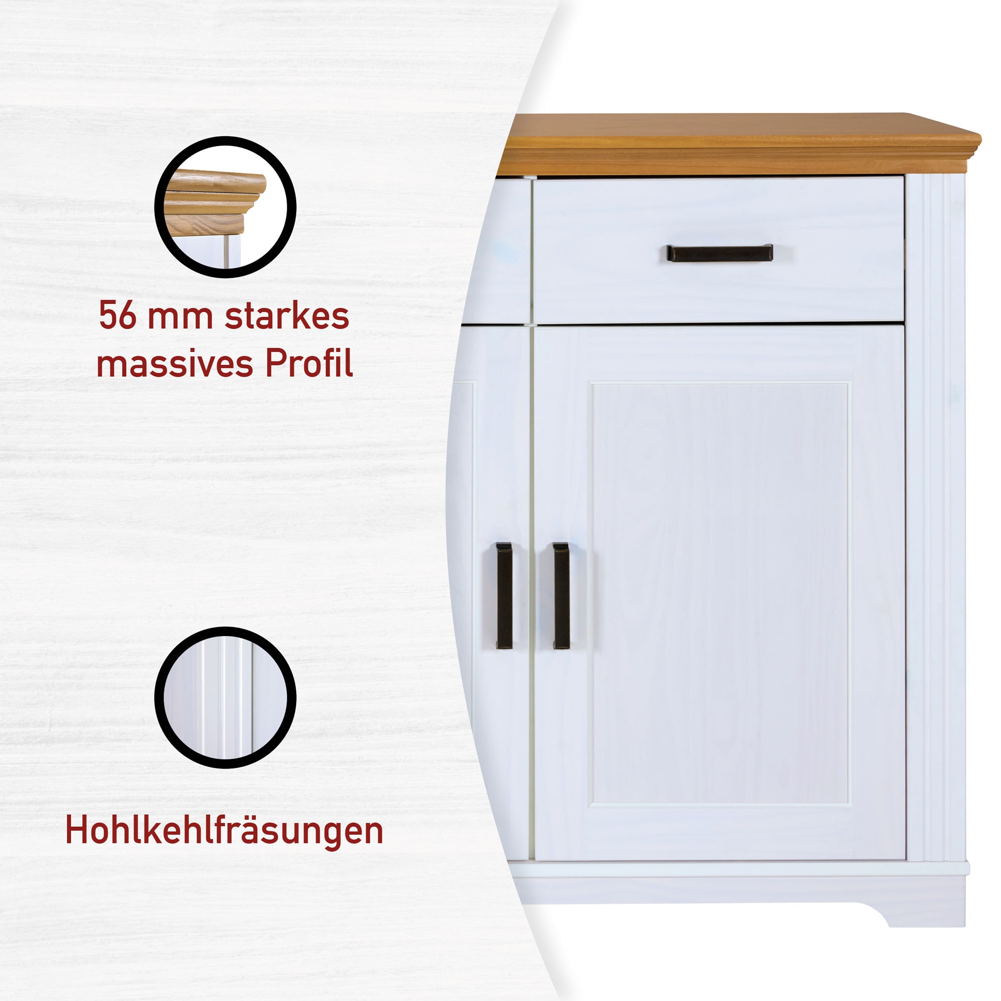 Inter Link Buffet »Maluno« 1 Stk. tlg. Kiefer Massiv, soft-close, Stauraum, BxTxH: ca.166,4 x 48,3 x 199,4 cm