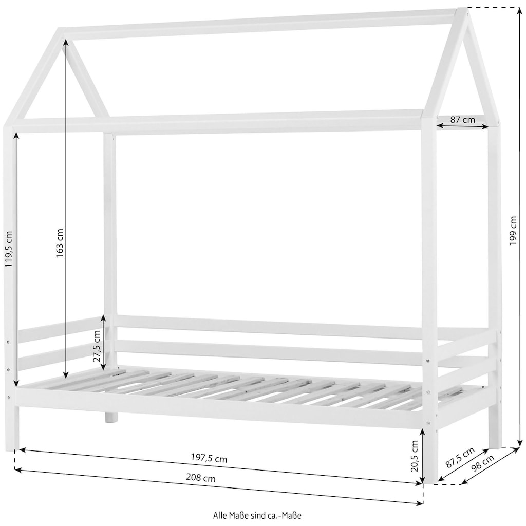 Hoppekids Kinderbett »ECO Dream«, Hausbett mit Dach 90x200 massiv weiß