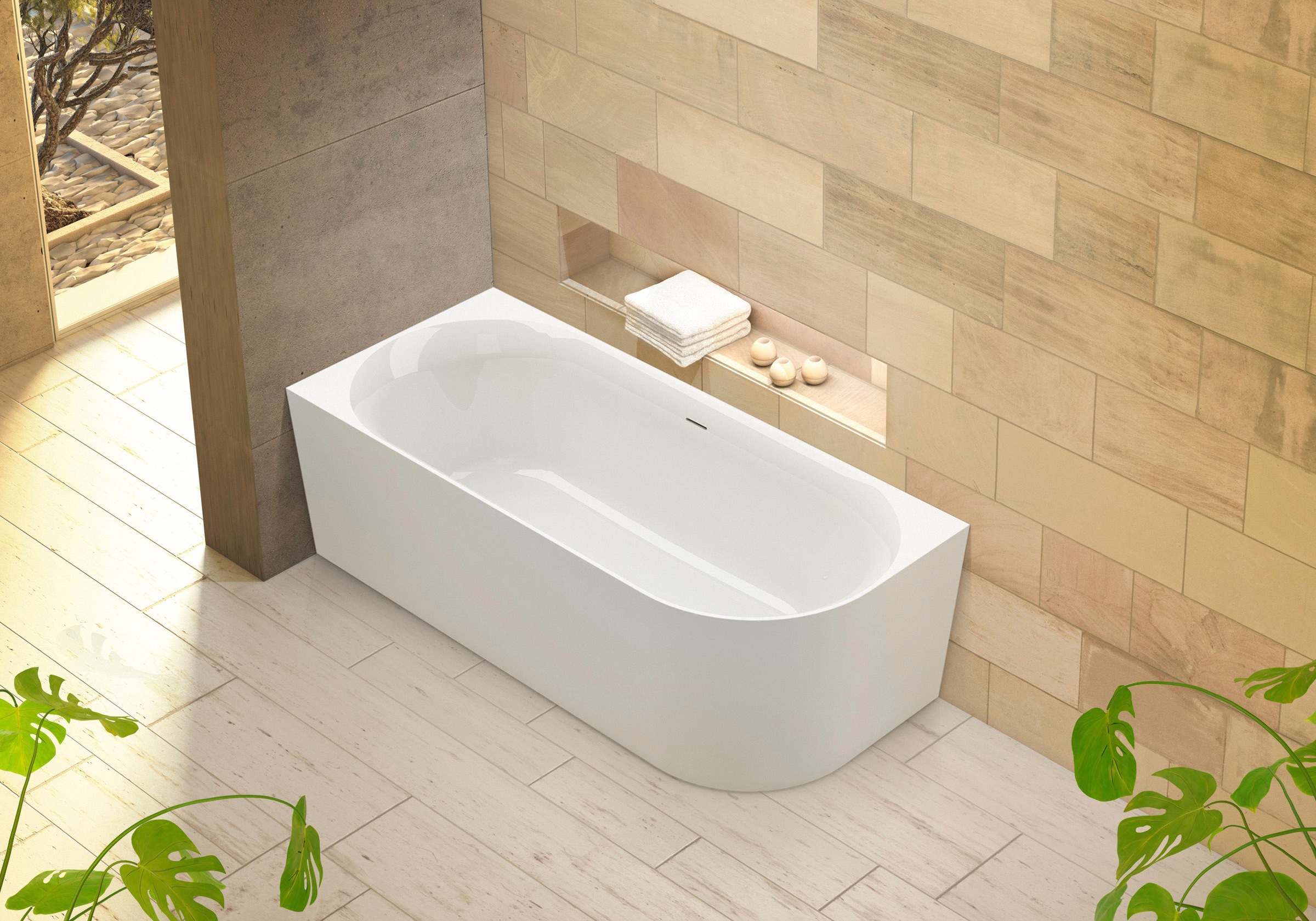 Badewanne OTTOFOND, B:80cm H:60cm L:155cm, weiß, Sanitäracryl, Badewannen, "Mince Corner XS rechts 155 cm weiß", inkl. Ablaufgarnitur,