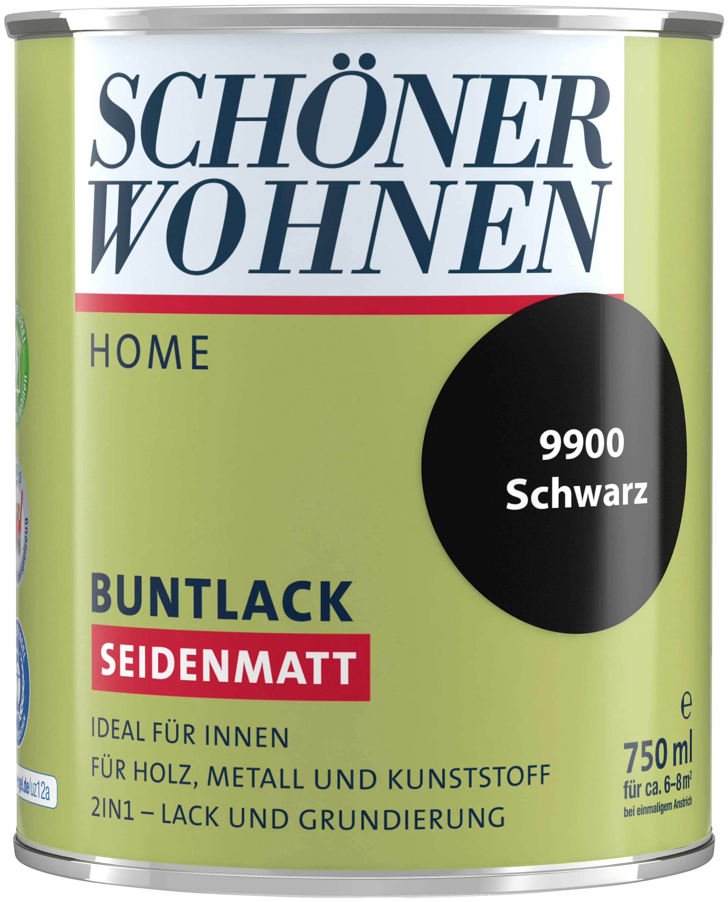 SCHÖNER WOHNEN FARBE Lack »Home Buntlack«, 750 ml, schwarz, seidenmatt, für innen, 2in1-Lack