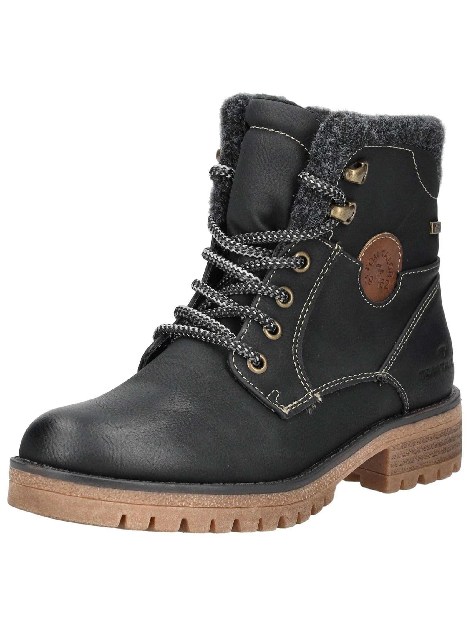 Schnürstiefelette TOM TAILOR "Tom Tailor Stiefelette Lederimitat", Damen, Gr. 36, schwarz, Lederimitat, Schuhe Schnürstiefelette