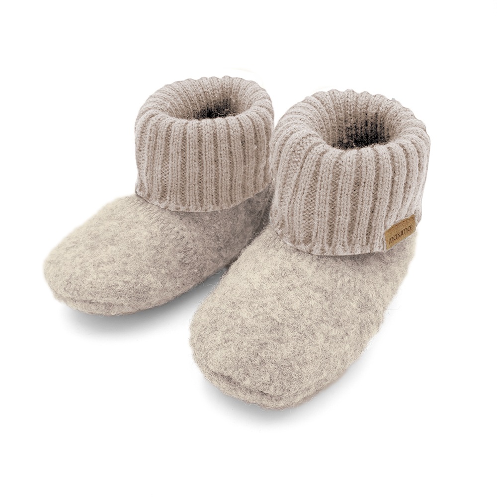 MAXIMO Mädchen Hüttenschuhe, Gr. 19, beige, Obermaterial: 100% Wolle. Futter: 100% Polyacryl, meliert, unifarben, Schuhe, Wolle, Anti-Rutsch-Sohle,