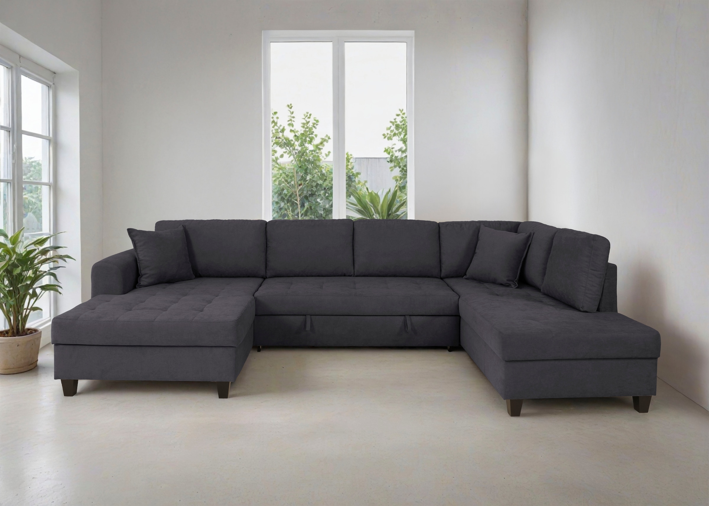 Trends by HG Wohnlandschaft "Moritz U-Form, B: 324 cm" mit Schlaffunktion, Bettkasten & Zierkissen