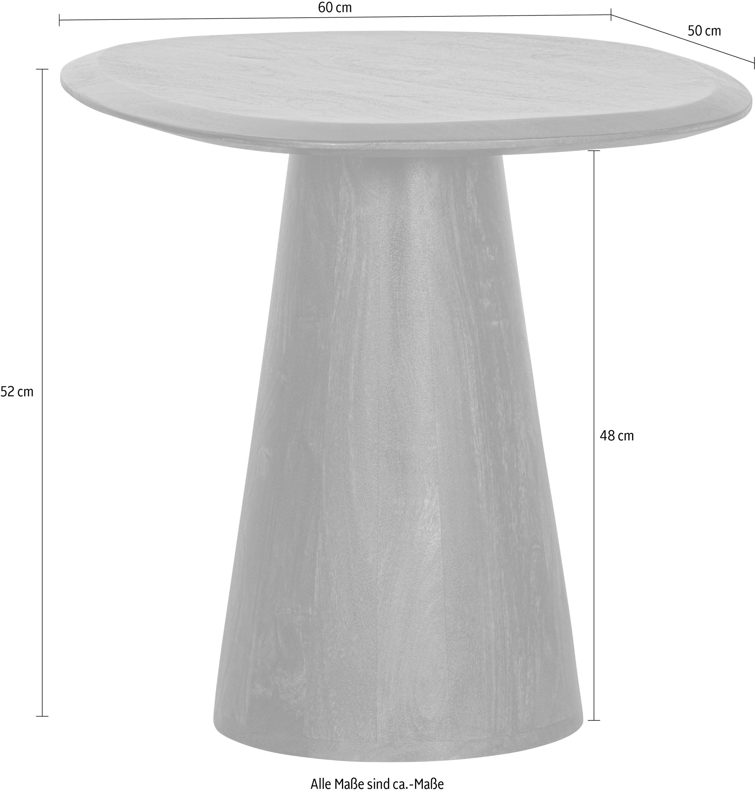 WOOOD Beistelltisch »Posture aus Mangoholz mit organischer Platte und Standfuß 60x53x51 cm« Tragkraft 15 kg, Standfuß Ø 16–29 cm, Plattendicke 3 cm