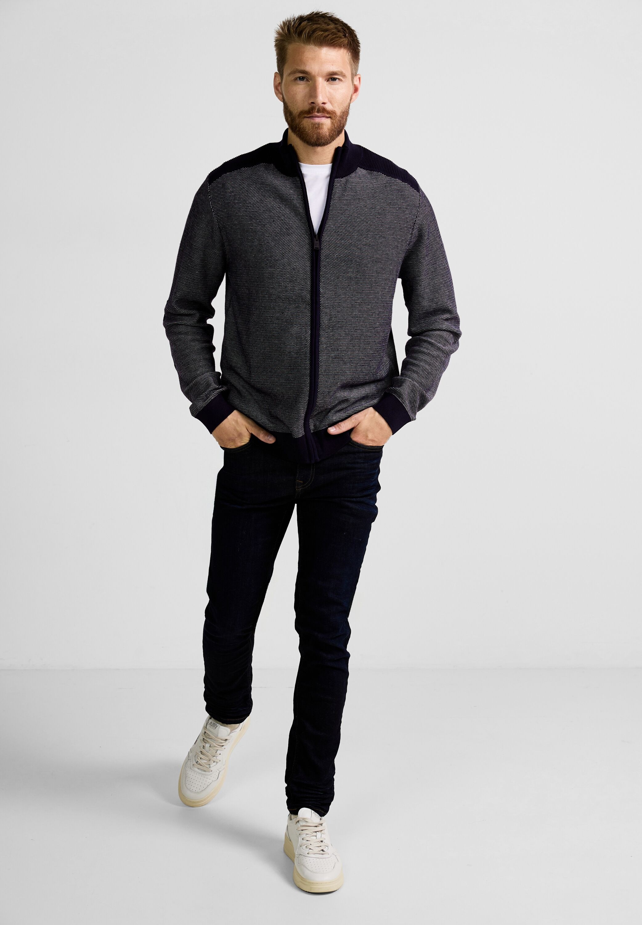 STREET ONE MEN Strickjacke, mit Stehkragen