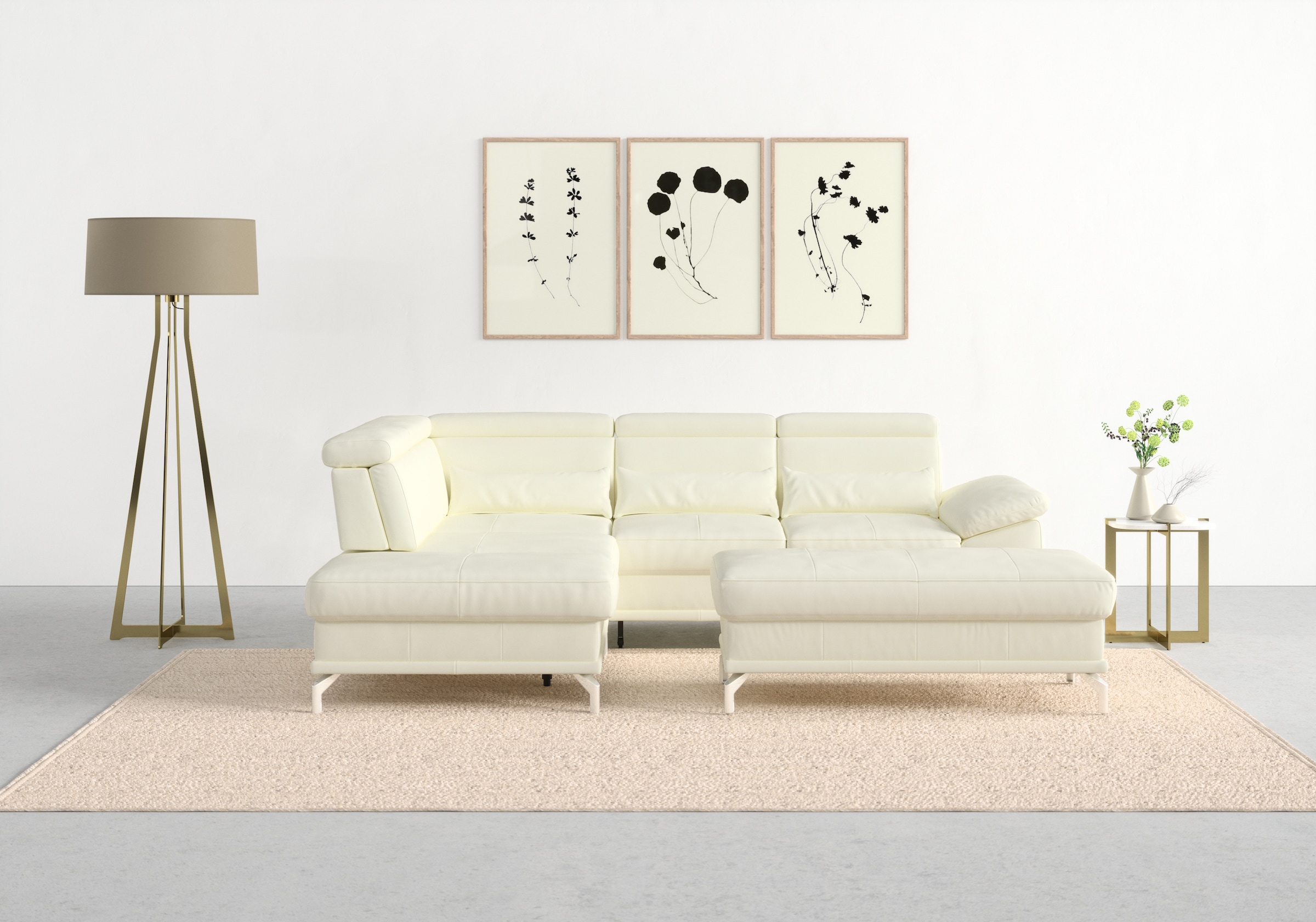 sit&more Ecksofa »Cabrio L-Form, mit Sitztiefenverstellung, Arm- und Kopfteilverstellung«, 3 Nierenkissen, Federkern, optional Bettfunktion und Stauraum