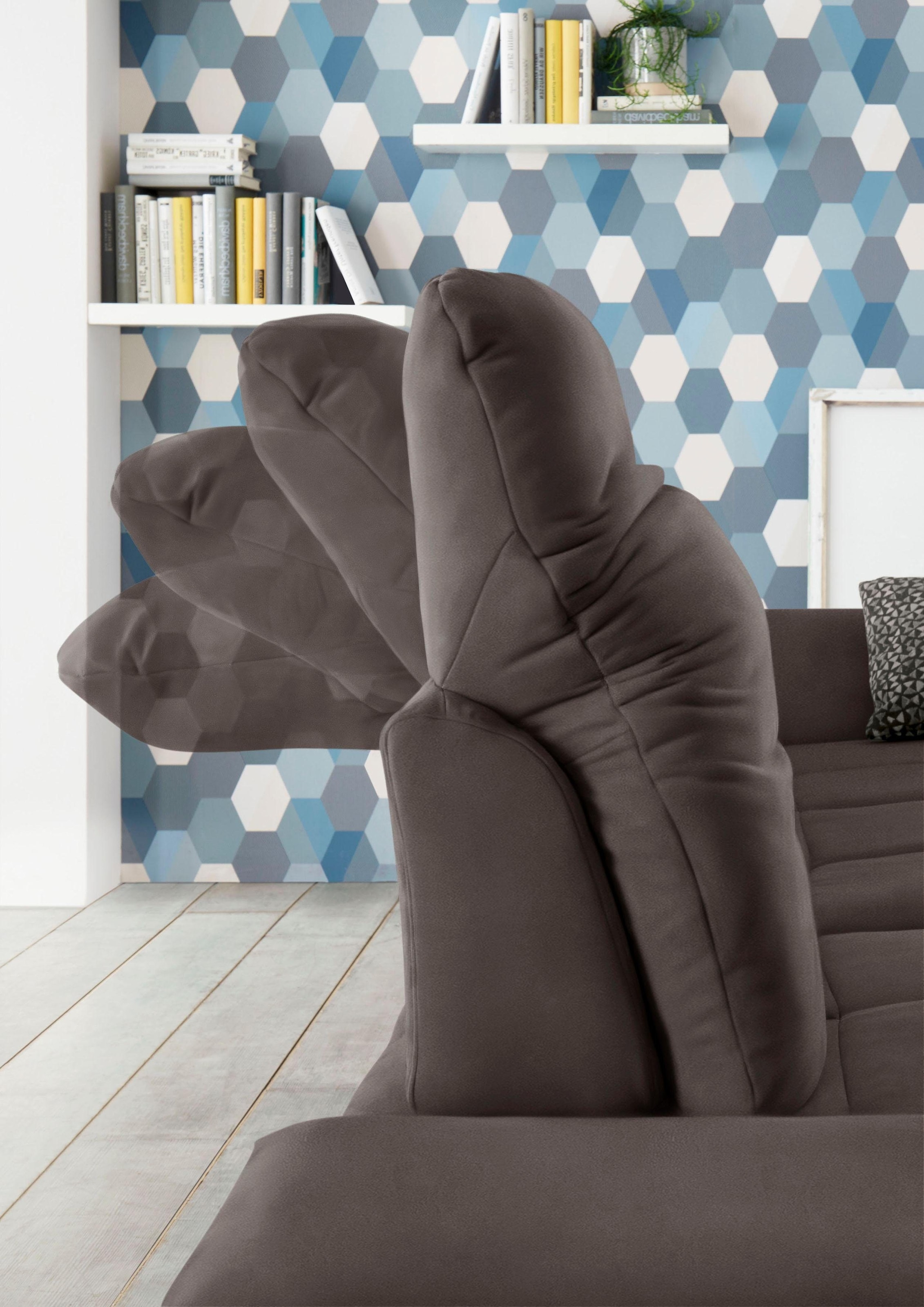 set one by Musterring Ecksofa »SO4100 V«, mit verstellbaren Kopfteilen, wahlweise mit Funktionen, Cord-Bezug