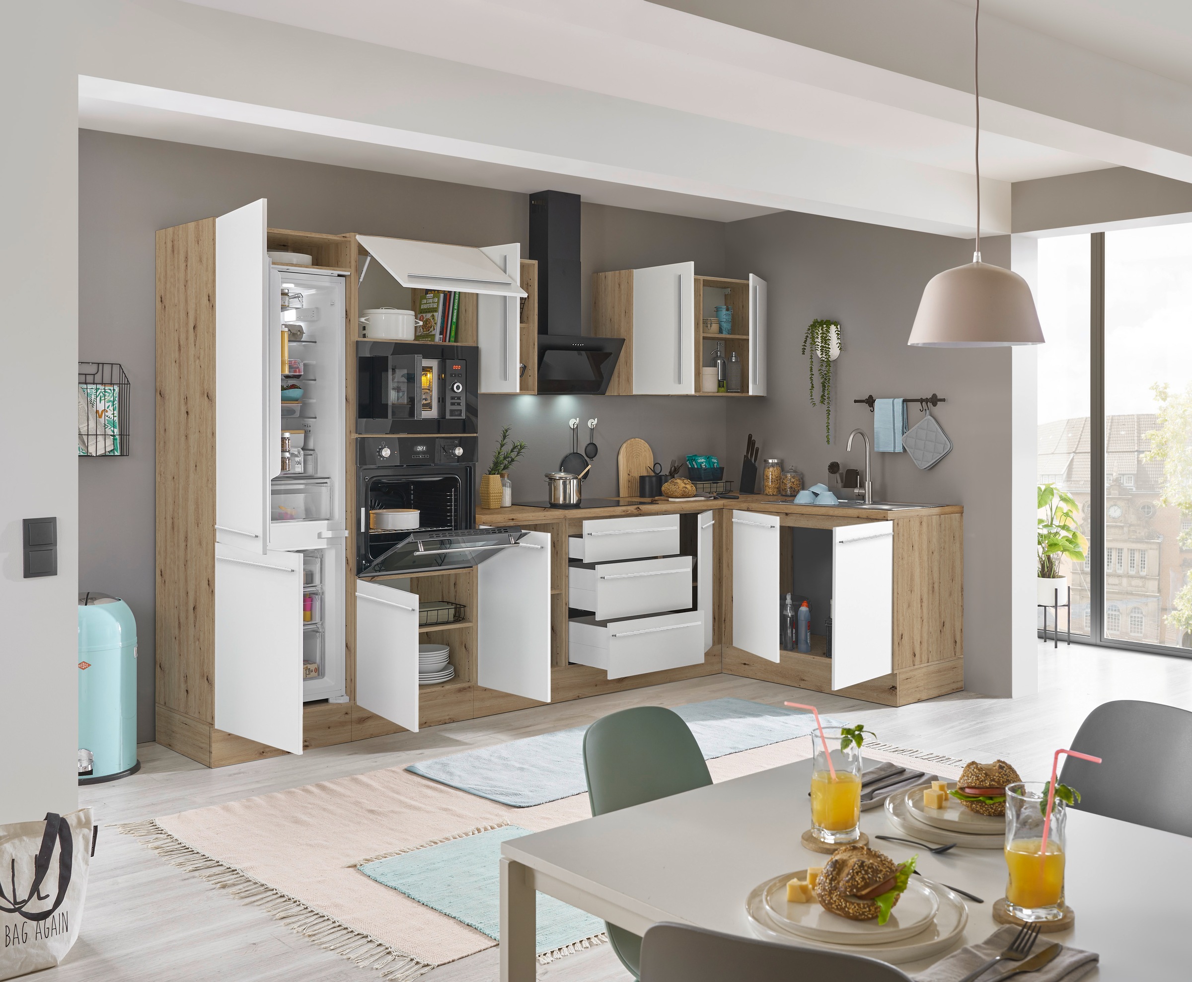KOCHSTATION Winkelküche »Florida, Stellbreite 330x165 cm«, wahlweise mit E-Geräten, mit Softclose für Türen und Schubkästen