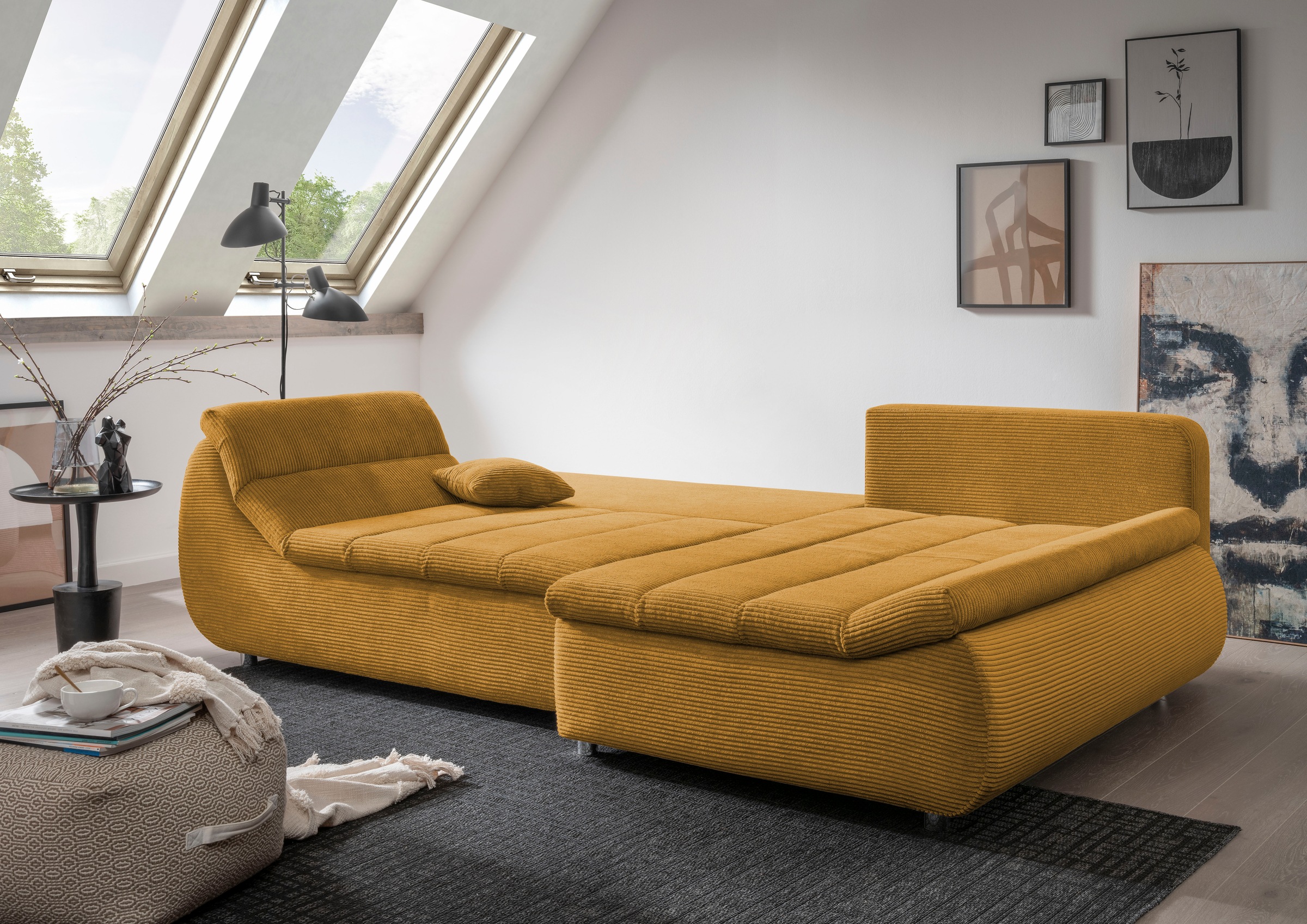 INOSIGN Ecksofa »Imola elegant und bequem, aktuelle Steppung im Sitz, L-Form«, wahlweise mit Bettfunktion