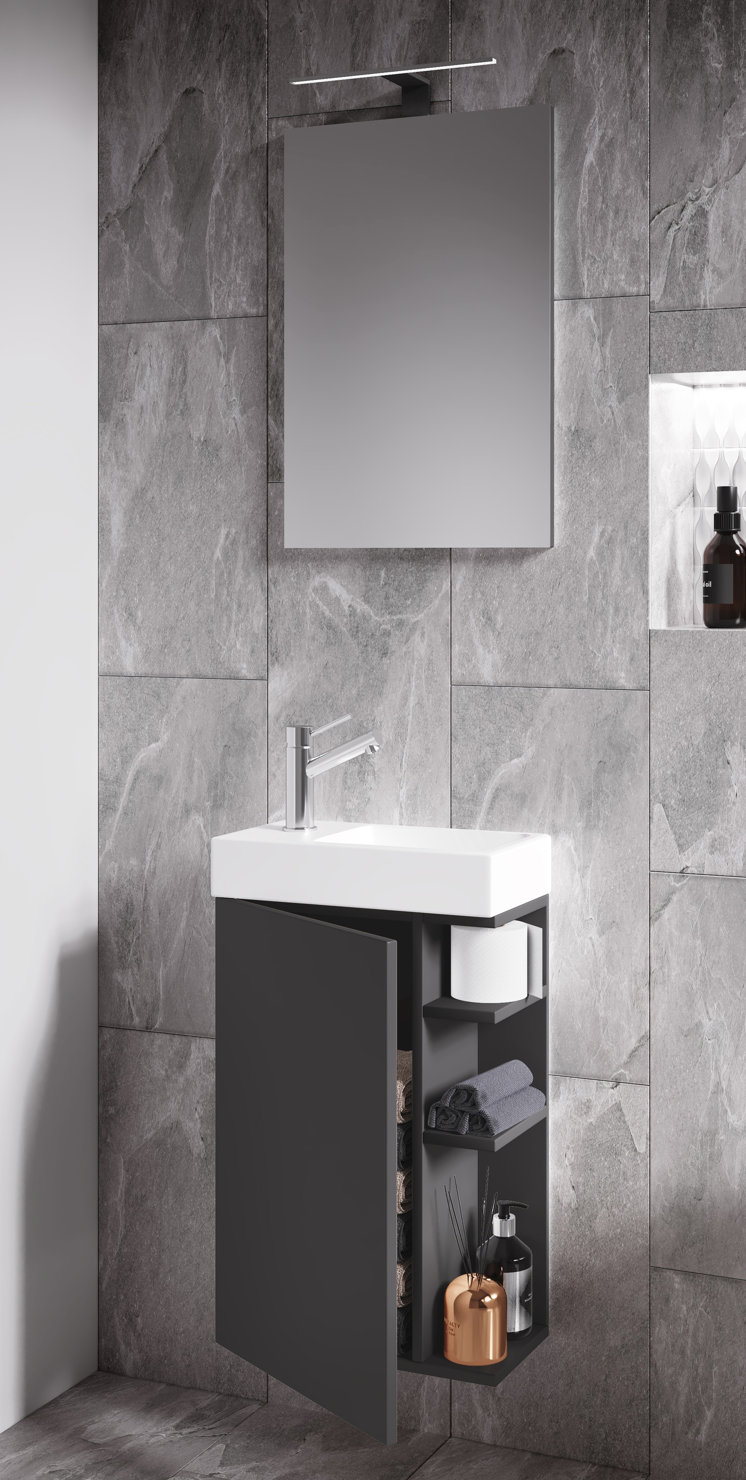 VCM Waschbeckenunterschrank »VCM 3-tlg Set | Waschplatz für Gäste WC | Gästebad | Waschtisch mit Spiegel | Badezimmer Set ¿ Lumia«, (3 St.)